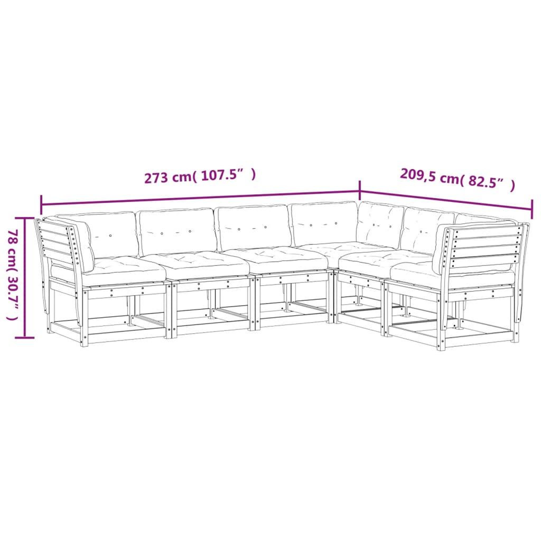Voir la diapositive 6 : VIDAXL Salon de jardin 6 pcs avec coussins blanc bois massif de pin