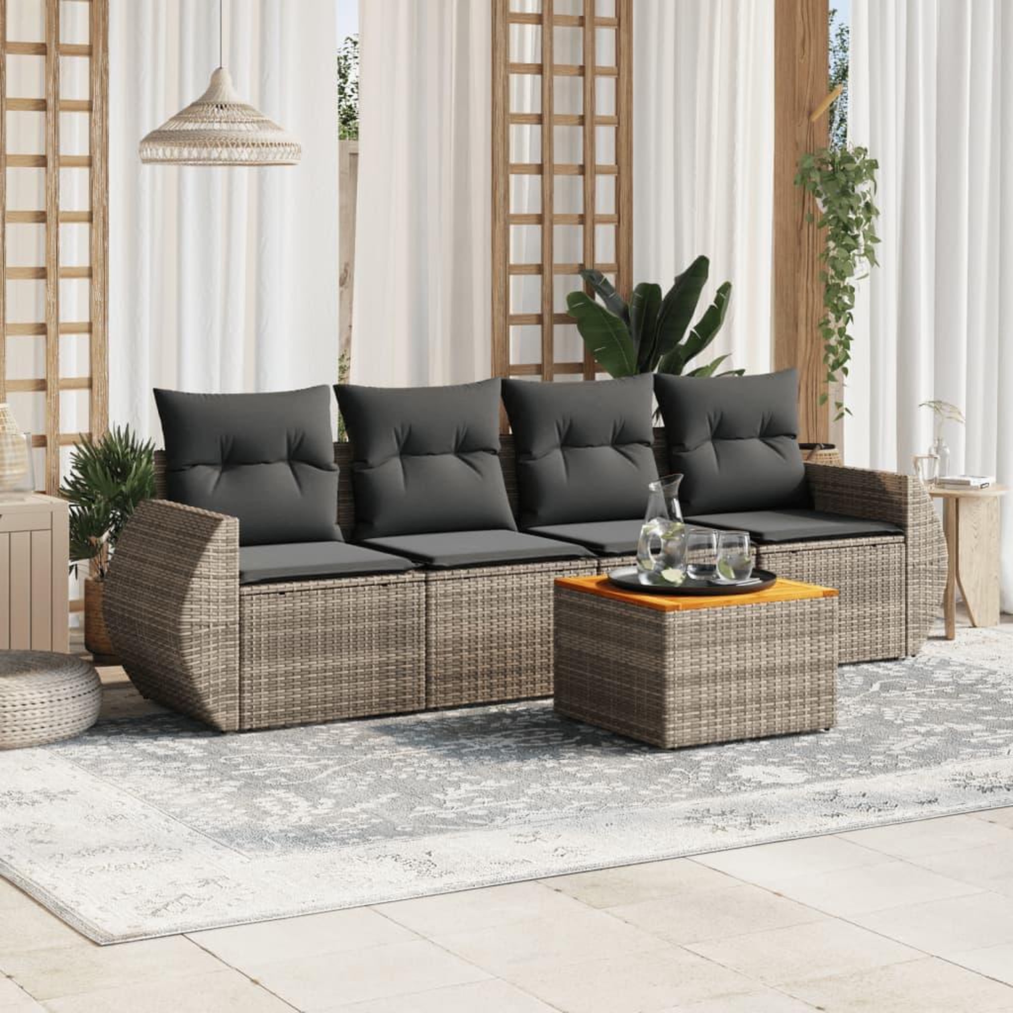 VIDAXL Salon de jardin 5 pcs avec coussins gris resine tressee