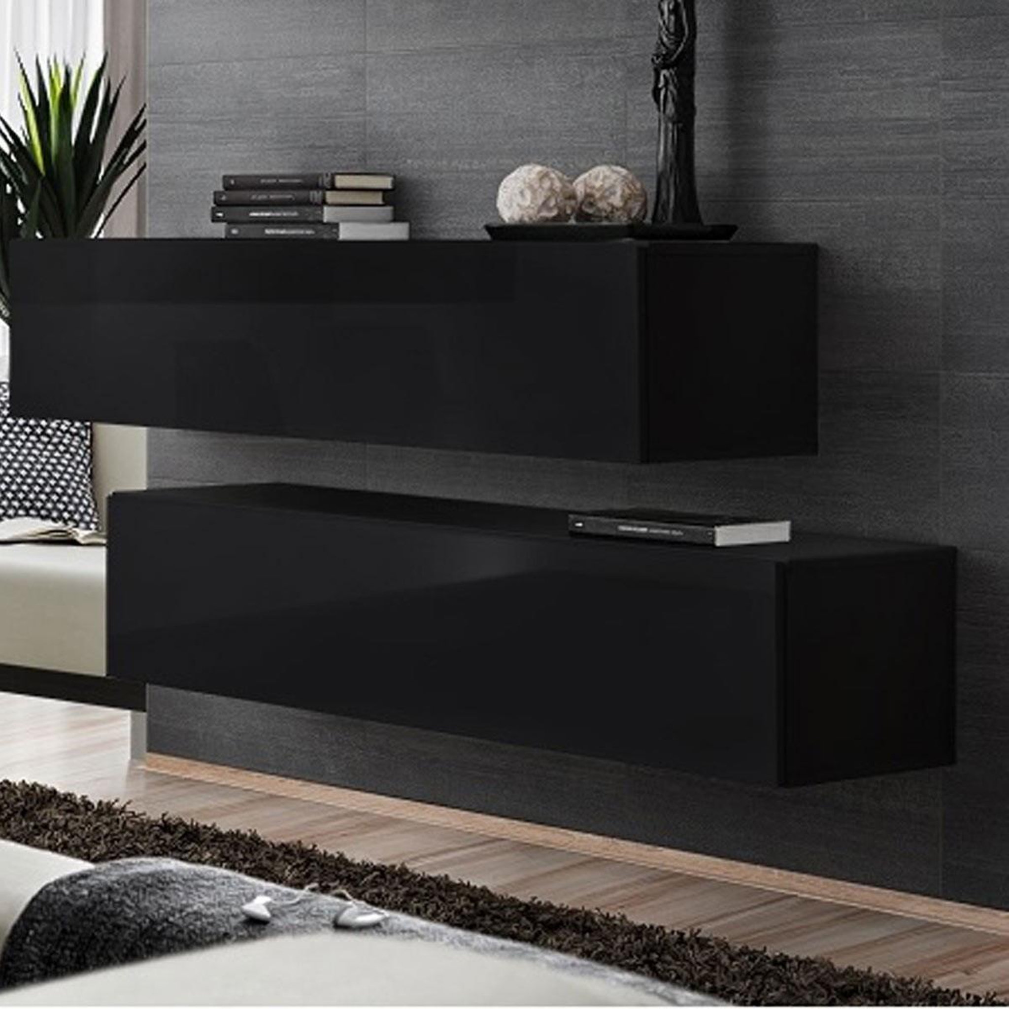 Voir la diapositive 2 : Paris Prix Lot de 2 bancs muraux & étagère  switch sbii  130cm noir