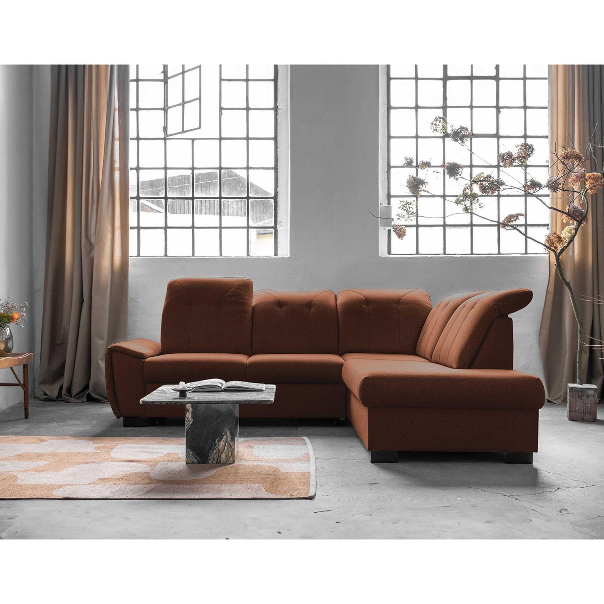 BEST MOBILIER Paul - canapé d'angle droit - 5 places - convertible avec coffre et têtières - en tissu