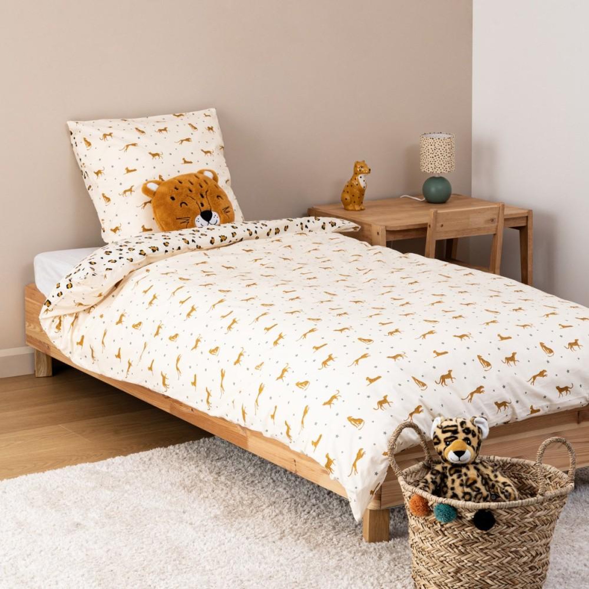 Voir la diapositive 1 : ATMOSPHERA Housse de couette enfant 140x200 LEOPARD + taie coton 57 fils