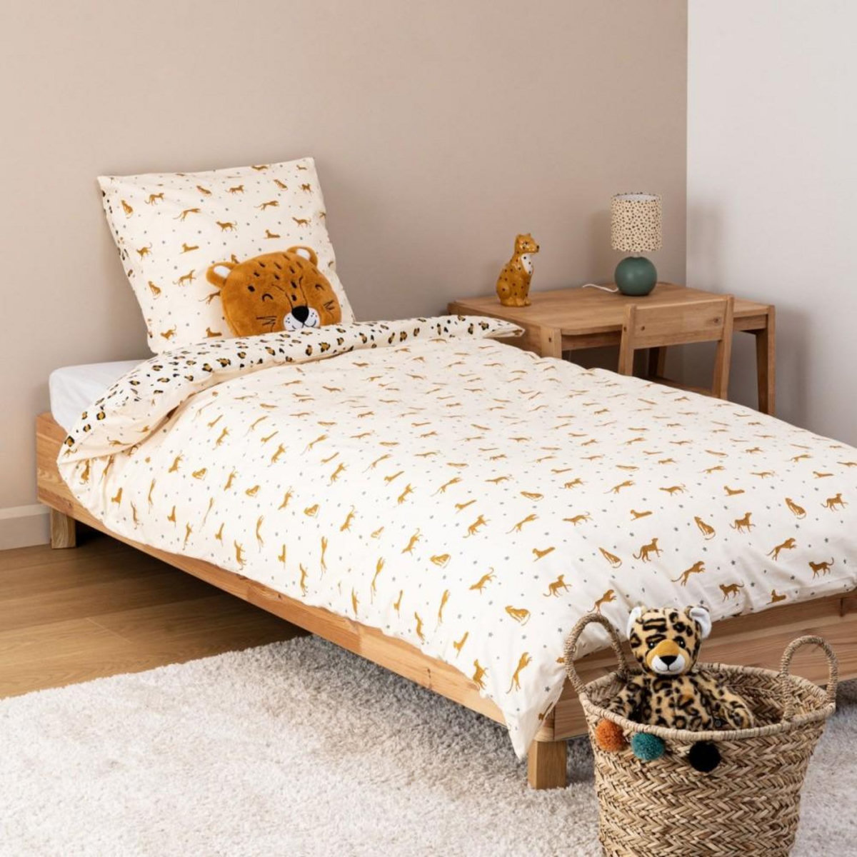 ATMOSPHERA Housse de couette enfant 140x200 LEOPARD + taie coton 57 fils