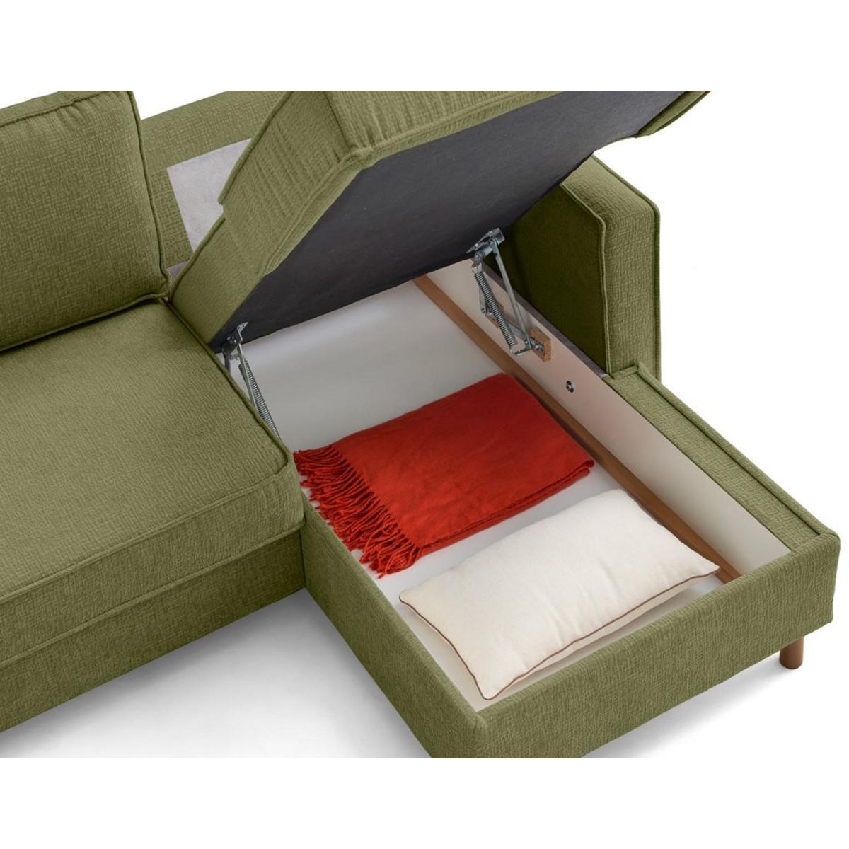 LISA DESIGN Jake - canapé d'angle droit 4 places convertible avec coffre en tissu velours relief