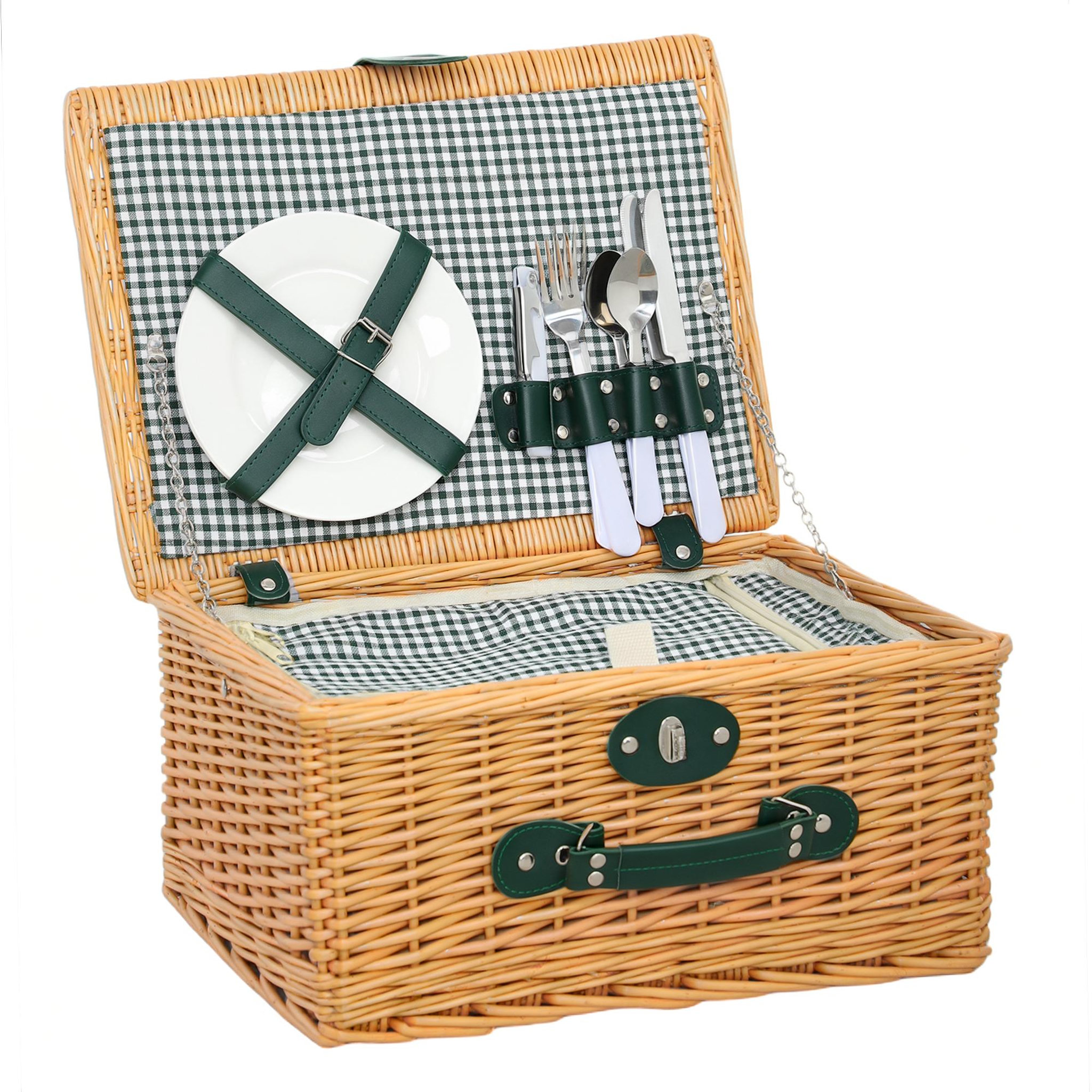 OUTSUNNY Panier de pique-nique en osier ensemble panier pique-nique 2 personnes avec compartiment isotherme et accessoires