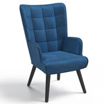 ID MARKET Fauteuil scandinave ANIA en velours bleu