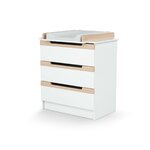 AT4 Commode à langer 3 tiroirs en bois CARROUSEL Blanc et Hêtre Verni