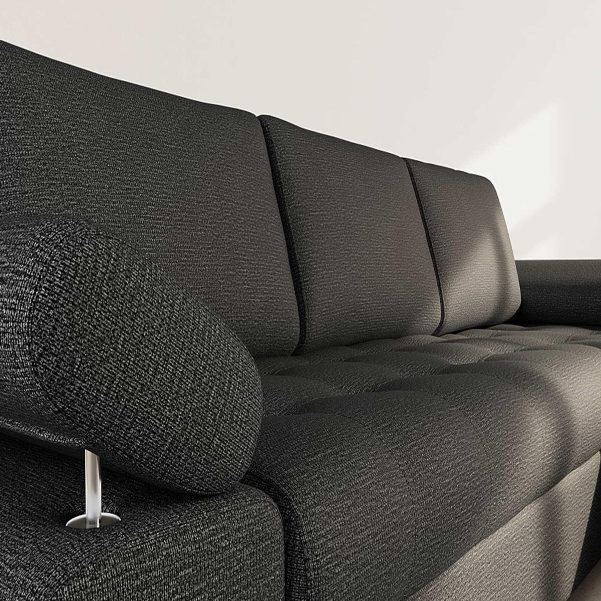 BEST MOBILIER Bianca - canapé d'angle droit 4 places convertible avec coffre en tissu texturé