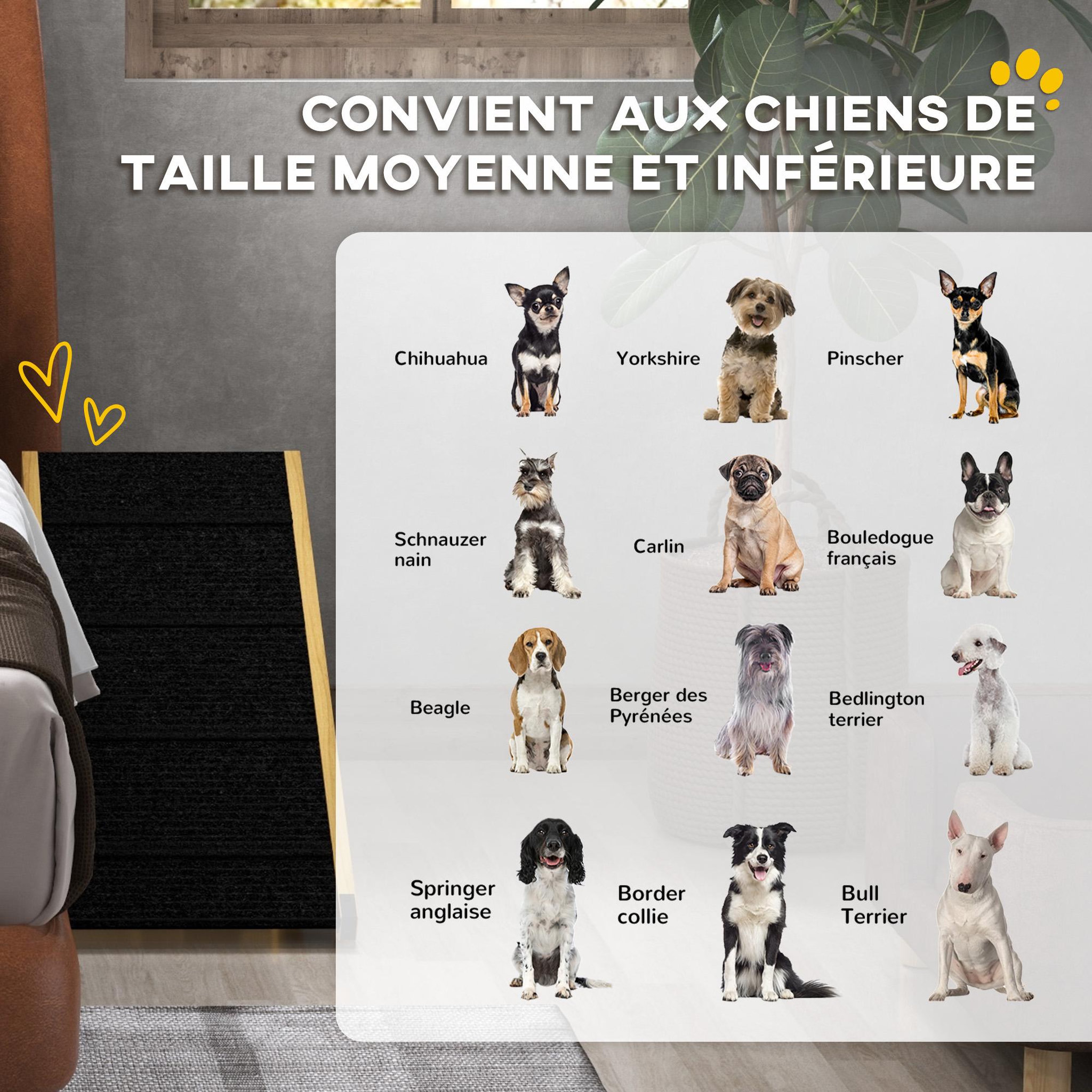 Voir la diapositive 4 : PAWHUT Rampe pour chien et chat - escalier pour chien pliable réglable en hauteur 24-47,5 cm - bois polyester noir