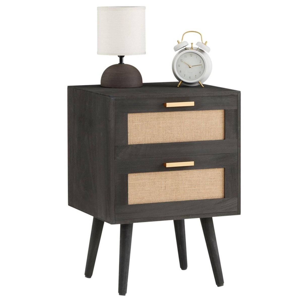 IDIMEX Table de chevet WAMAN 2 tiroirs, en bois de paulownia