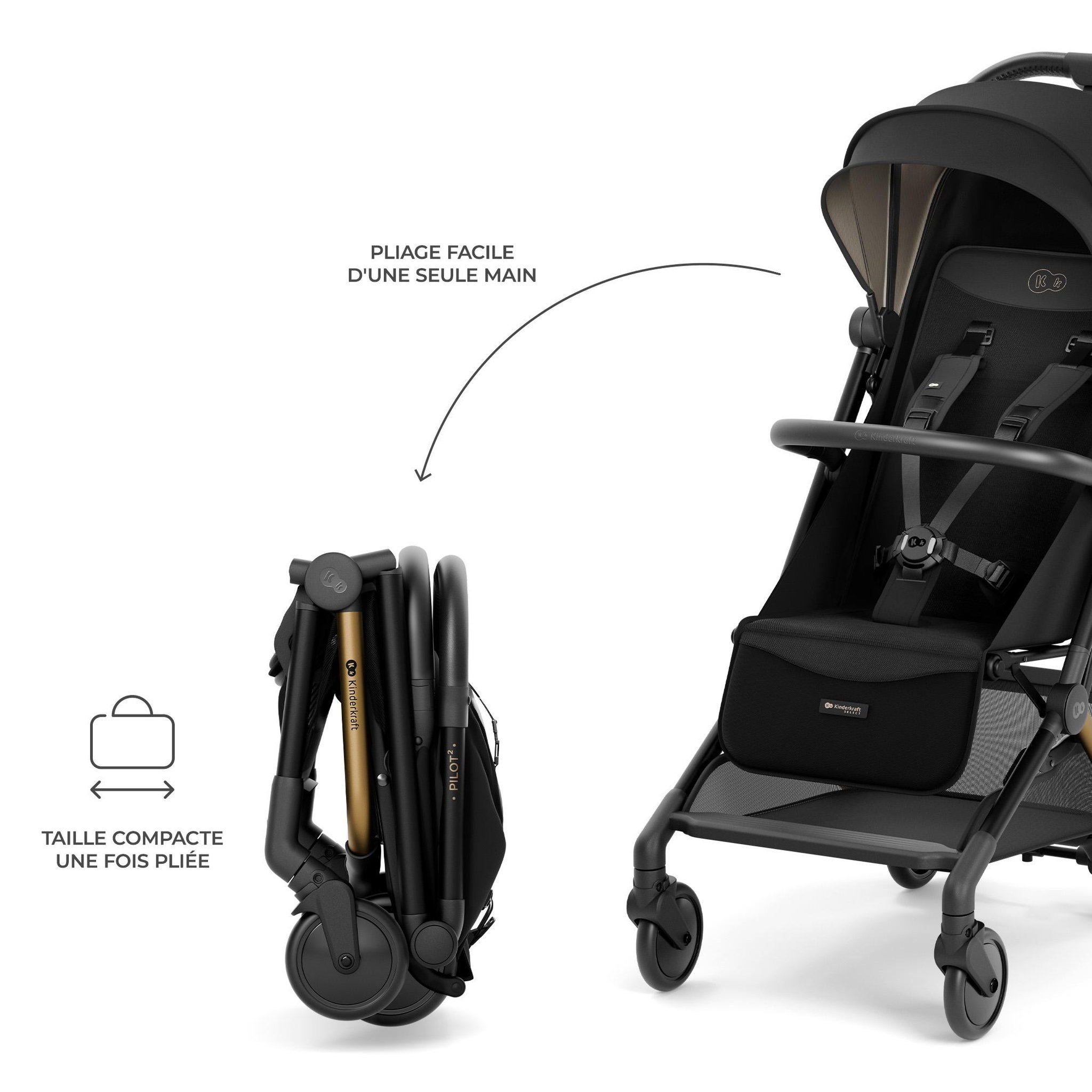 Voir la diapositive 2 : KINDERKRAFT Poussette compacte et facile à plier pour voyages et déplacements