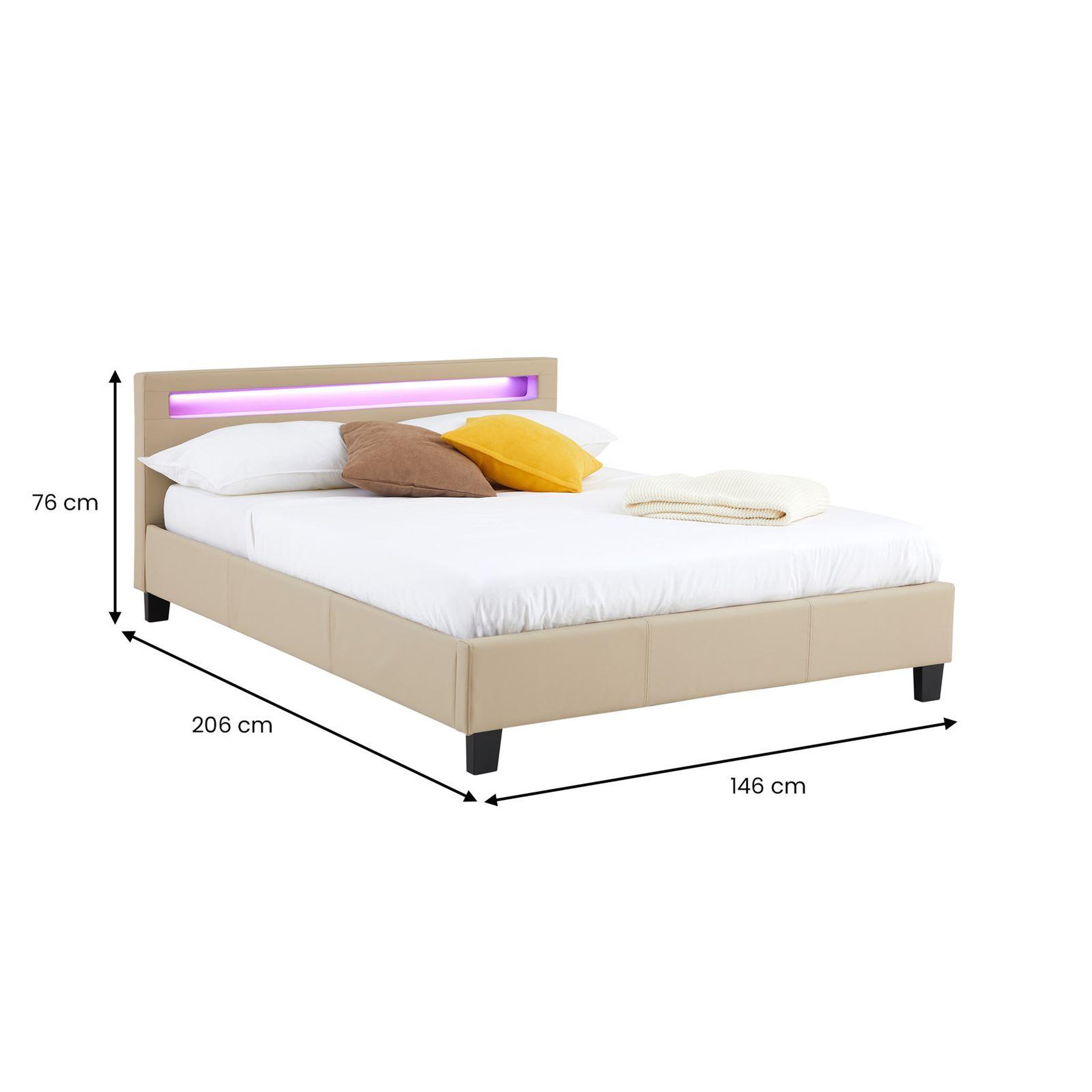 Voir la diapositive 6 : IDIMEX Lit LED double PINOT 140x190 cm, avec sommier, revêtement synthétique