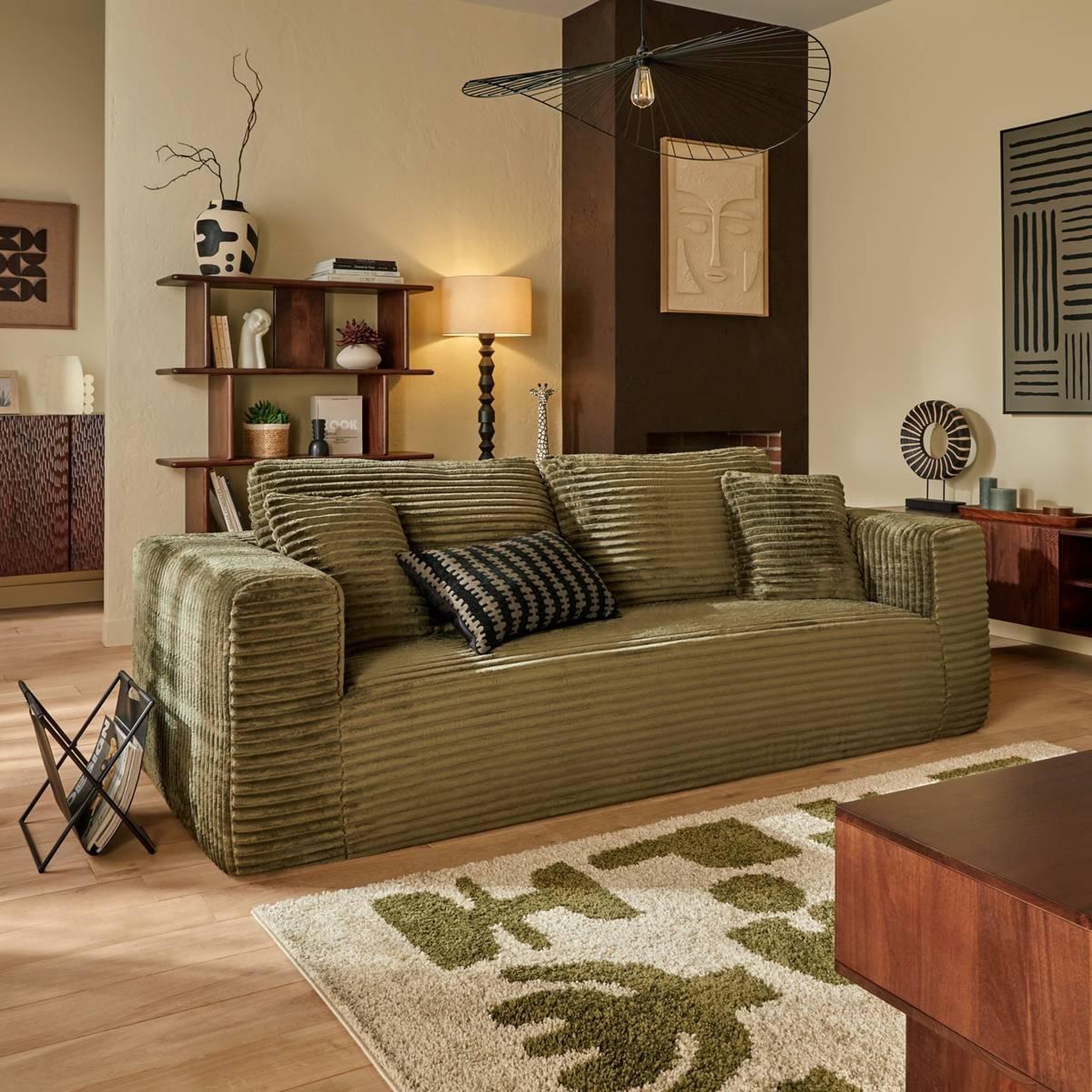 Voir la diapositive 5 : ATMOSPHERA Canapé 3 Places Côtelé  Solka  227cm Kaki