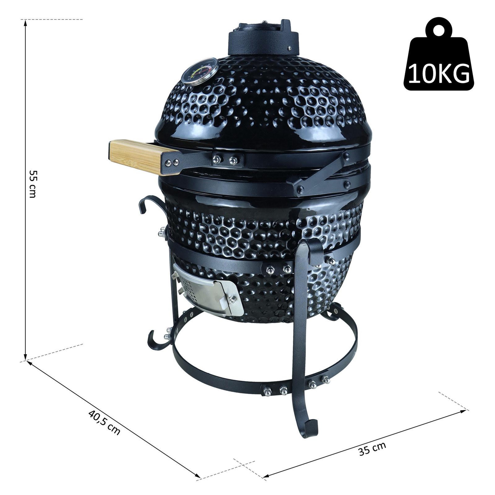 Voir la diapositive 3 : OUTSUNNY Barbecue à charbon BBQ grill fumoir sur pieds design contemporain olive acier céramique martelé noir