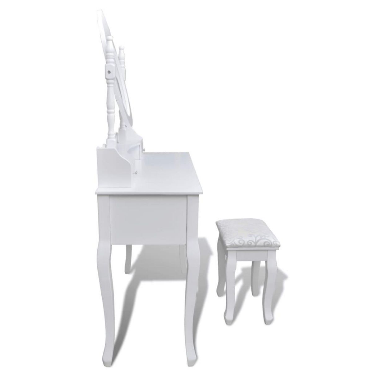 VIDAXL Coiffeuse avec miroir et tabouret 7 tiroirs Blanc