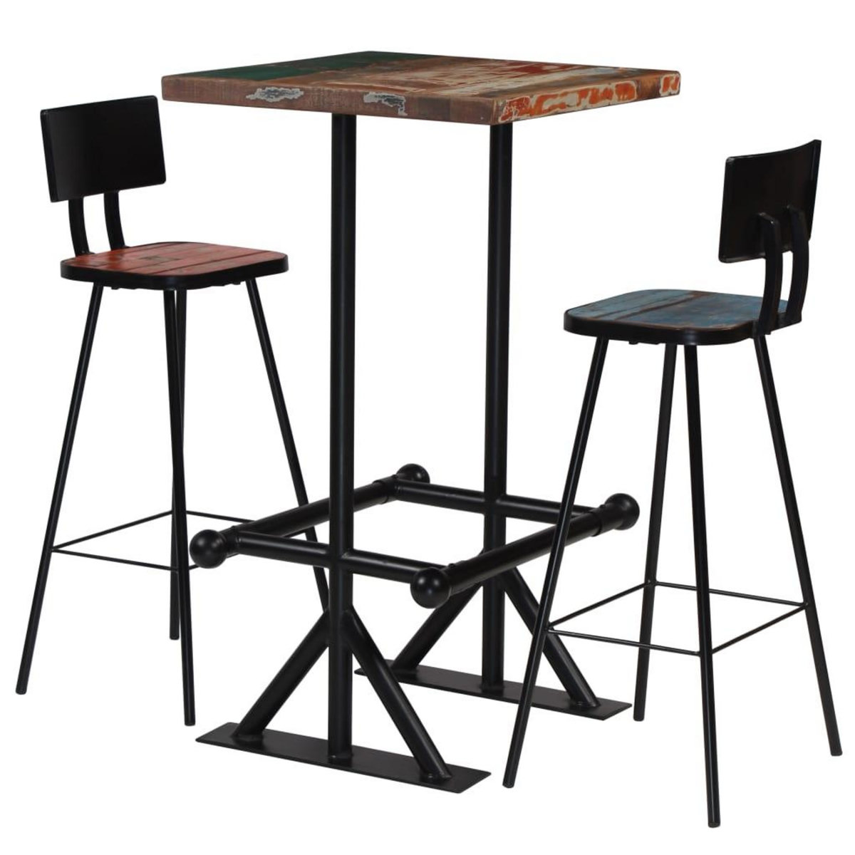 VIDAXL Mobilier de bar 3 pcs Bois de recuperation massif Multicolore
