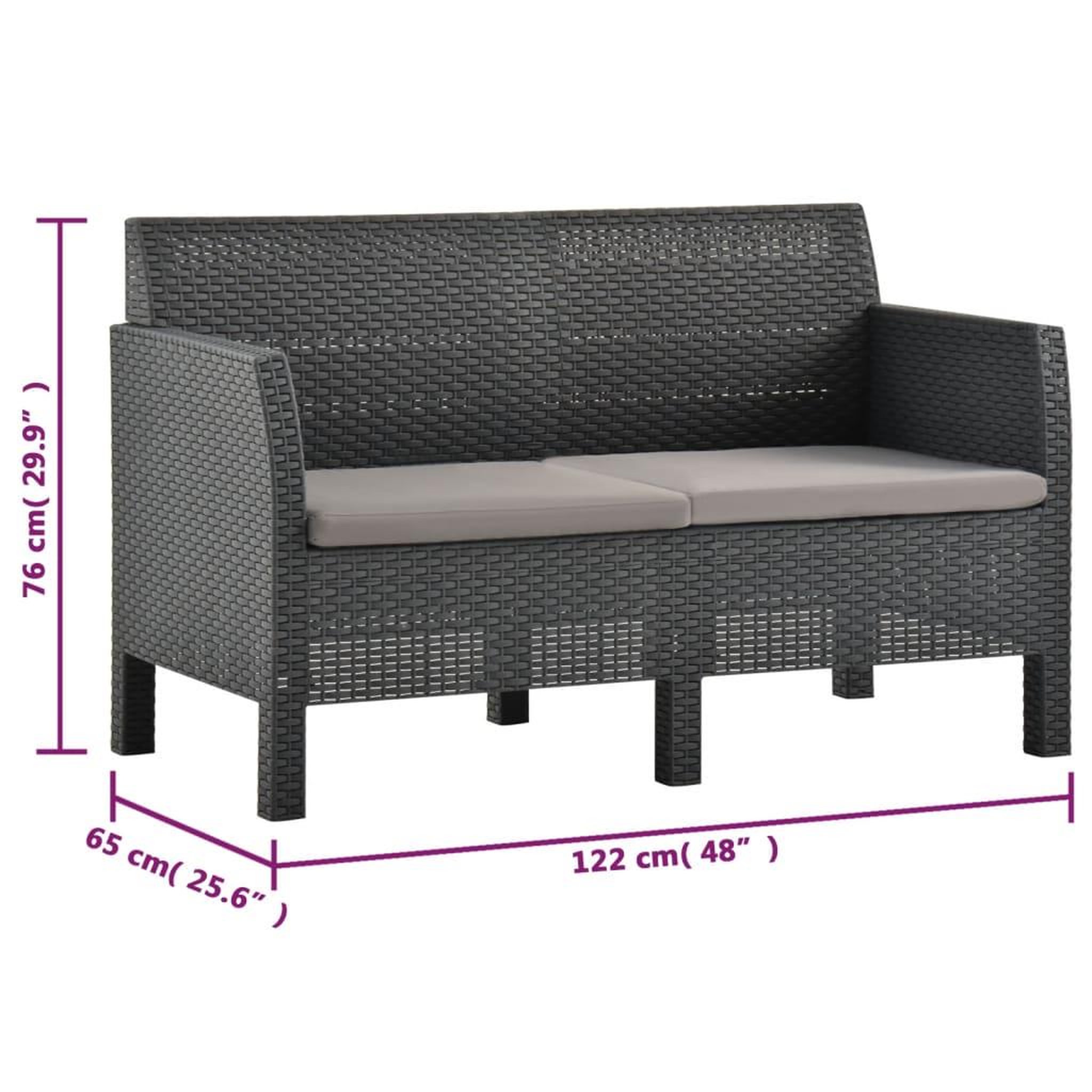 Voir la diapositive 6 : VIDAXL Salon de jardin 4 pcs avec coussins PP Rotin Anthracite