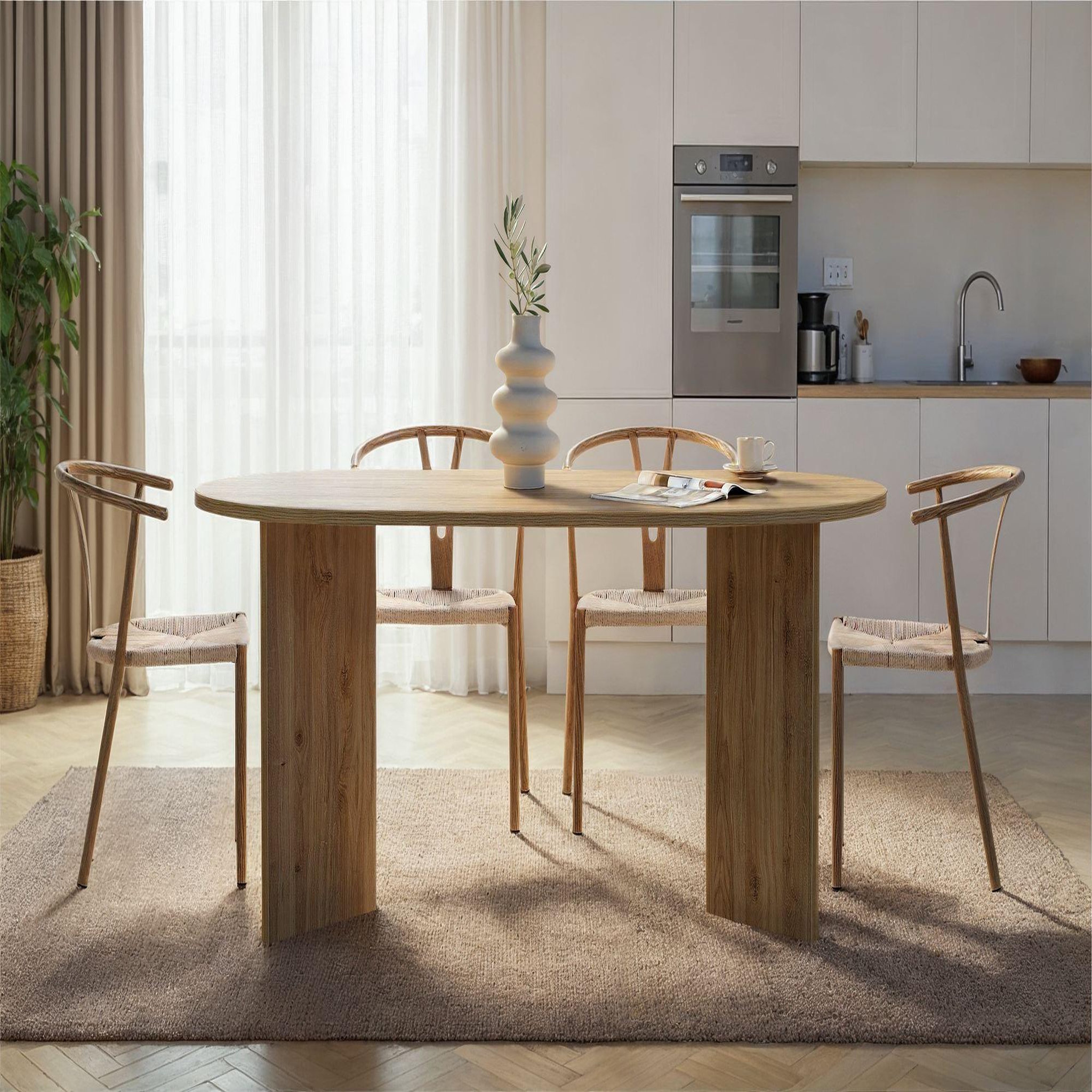 Voir la diapositive 3 : Habitat et Jardin Table à manger en bois  Sablin  180 x 90 x 75 cm - Chêne de Cadix