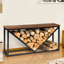 Voir la diapositive 2 : ID MARKET Range bûches horizontal HAWKINS acier noir plateau bois foncé pour cheminée