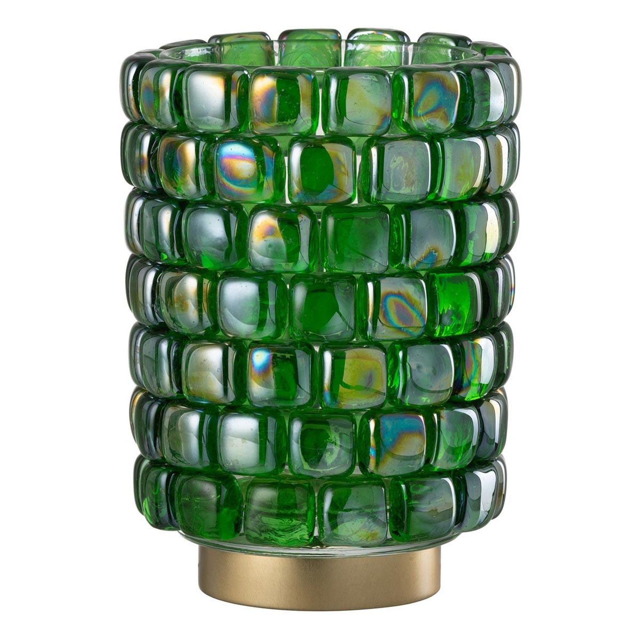 J-LINE Photophore Mosaïque en Verre  Harlan  20cm Vert