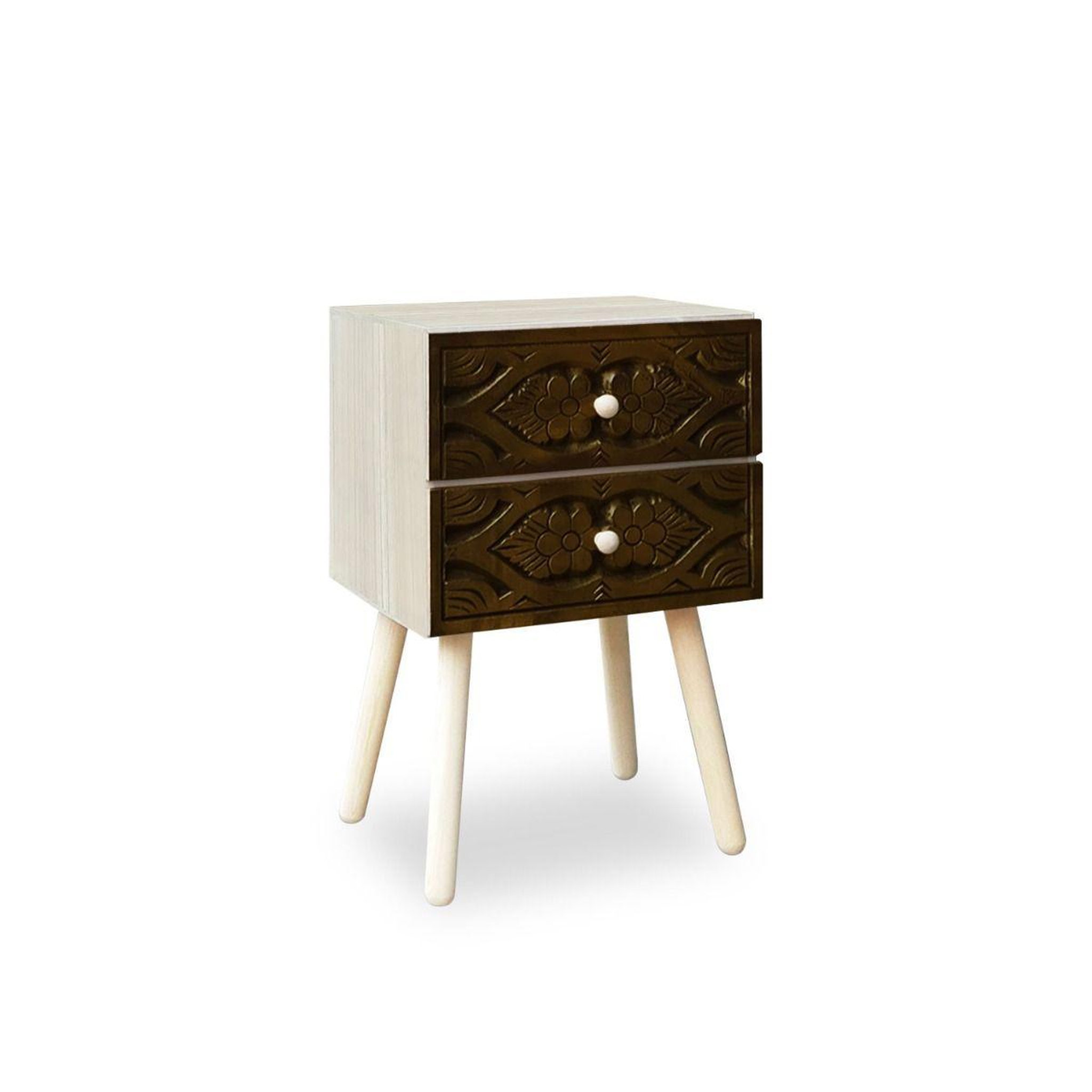 Voir la diapositive 2 : Paris Prix Table de chevet 2 tiroirs  tomina  42cm marron