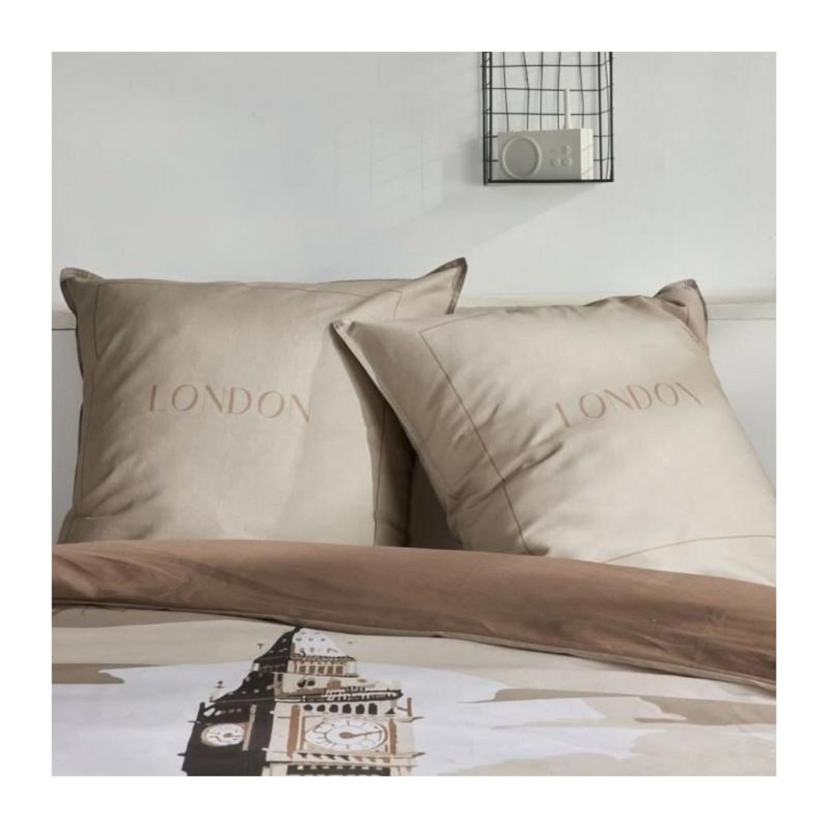 Today Parure de lit - TODAY - JAVA - 2 personnes - 240x220 cm - Coton - Imprimé London - Beige