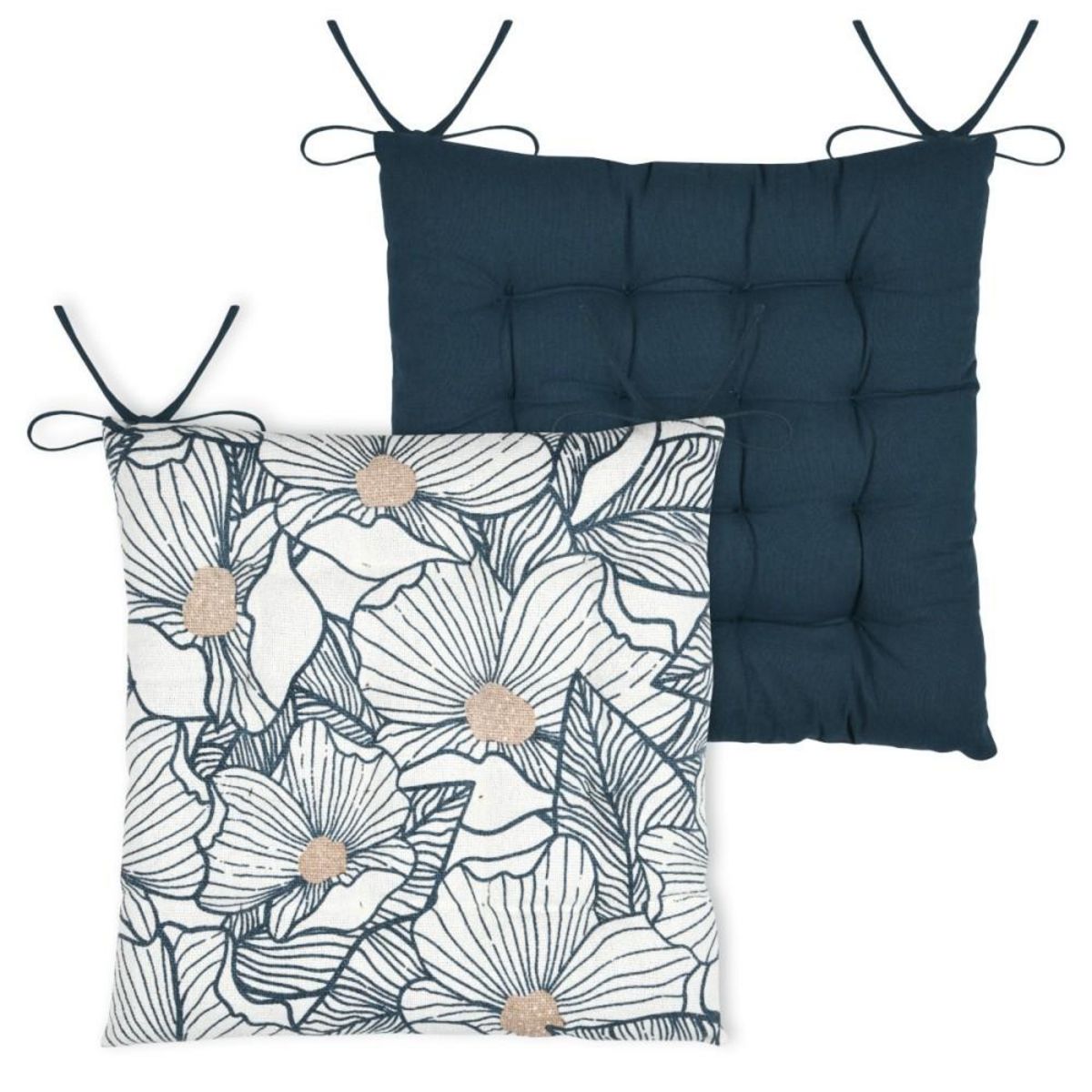 STOF Lot de 4 galettes de chaise à nouettes coloris bleu