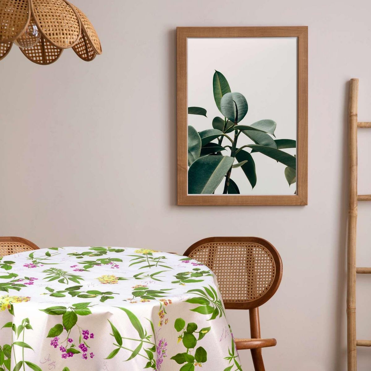 HABITABLE Nappe en toile cirée ronde Botanique - Diam. 135 cm - Fuchsia