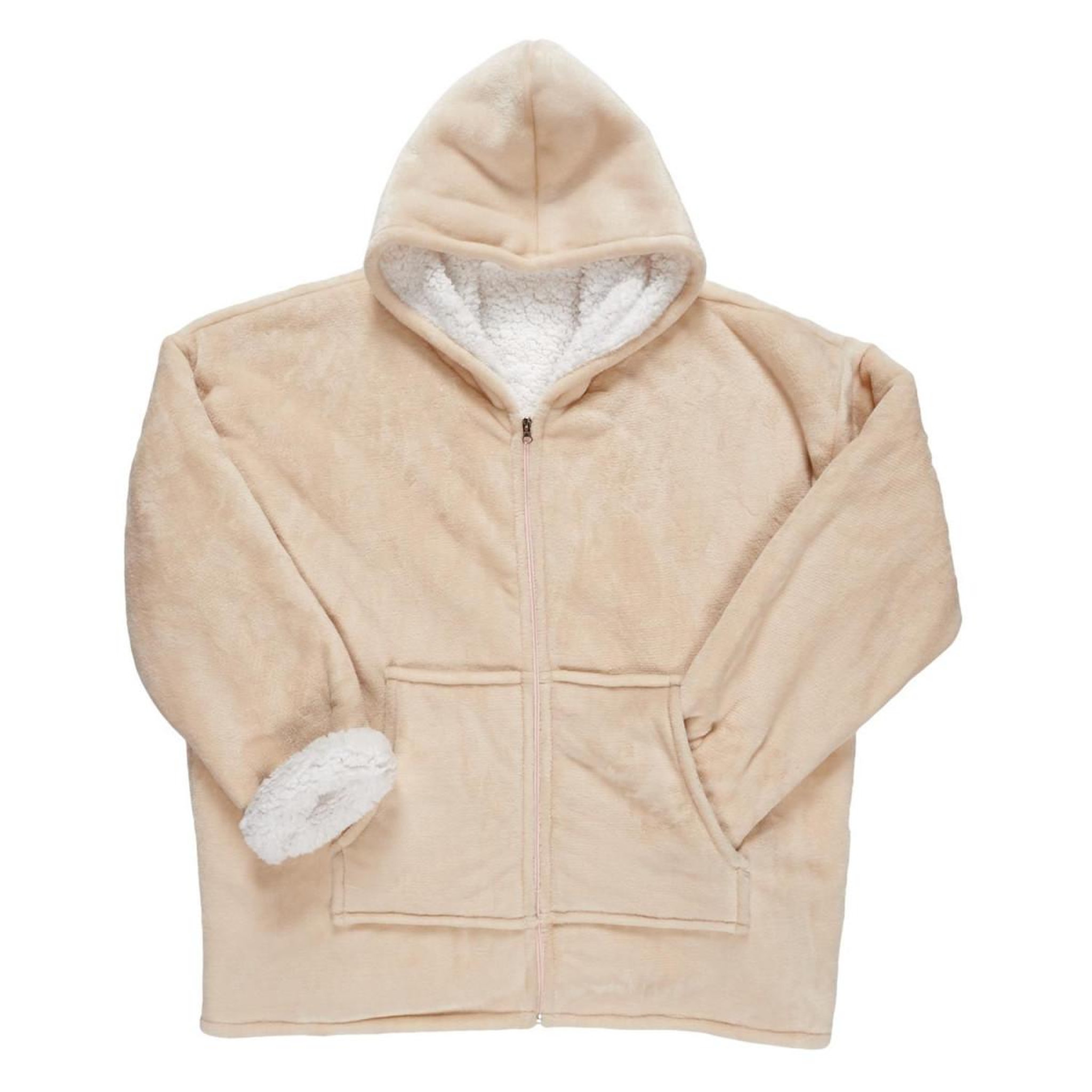 Voir la diapositive 2 : The Home Deco Factory Plaid sweat à capuche  fermeture  85x118cm beige