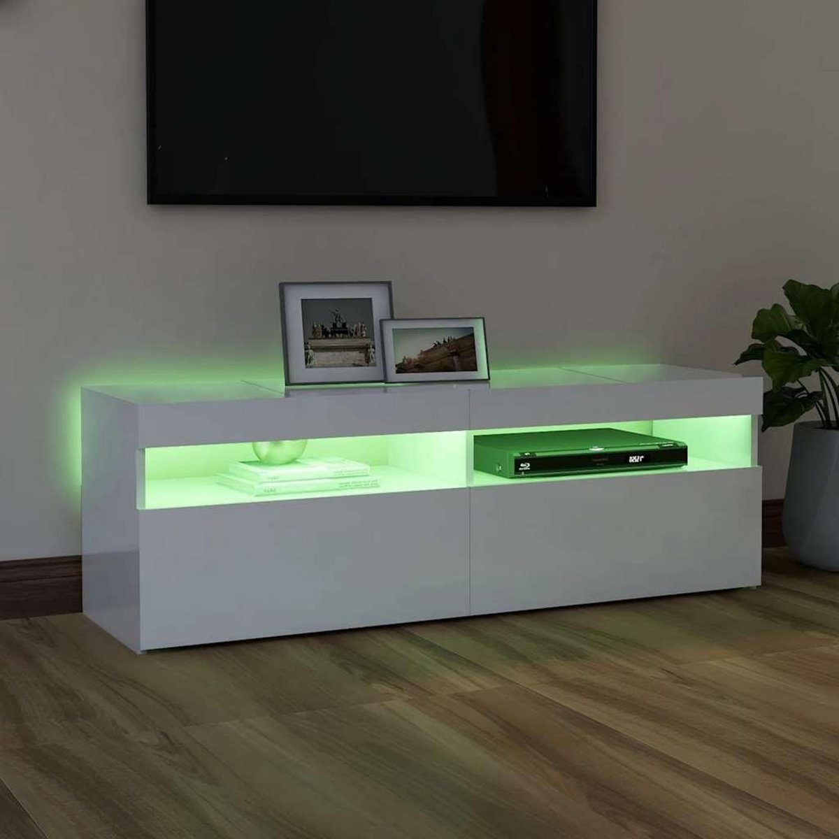 VIDAXL Meuble TV avec lumieres LED blanc brillant 120x35x40 cm