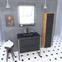 Aurlane Meuble salle de bain 80x50 - vasque noir mat - tiroirs noir mat + colonne + mirroir led STRUCTURA 80