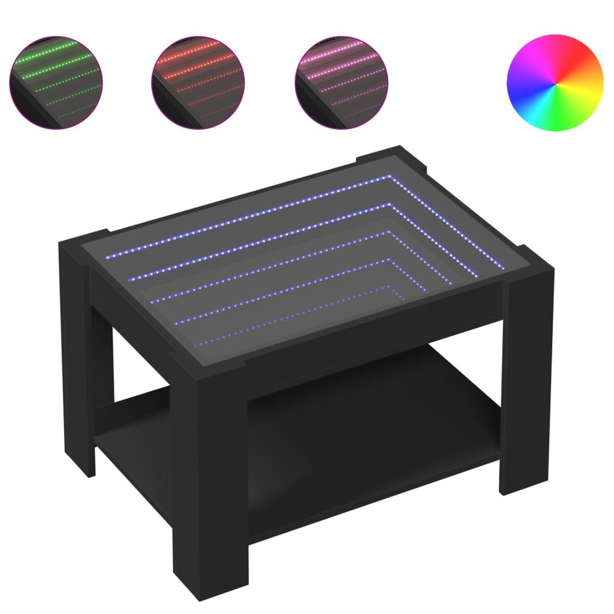 Voir la diapositive 2 : VIDAXL Table basse avec LED noir 73x53x45 cm bois d'ingenierie