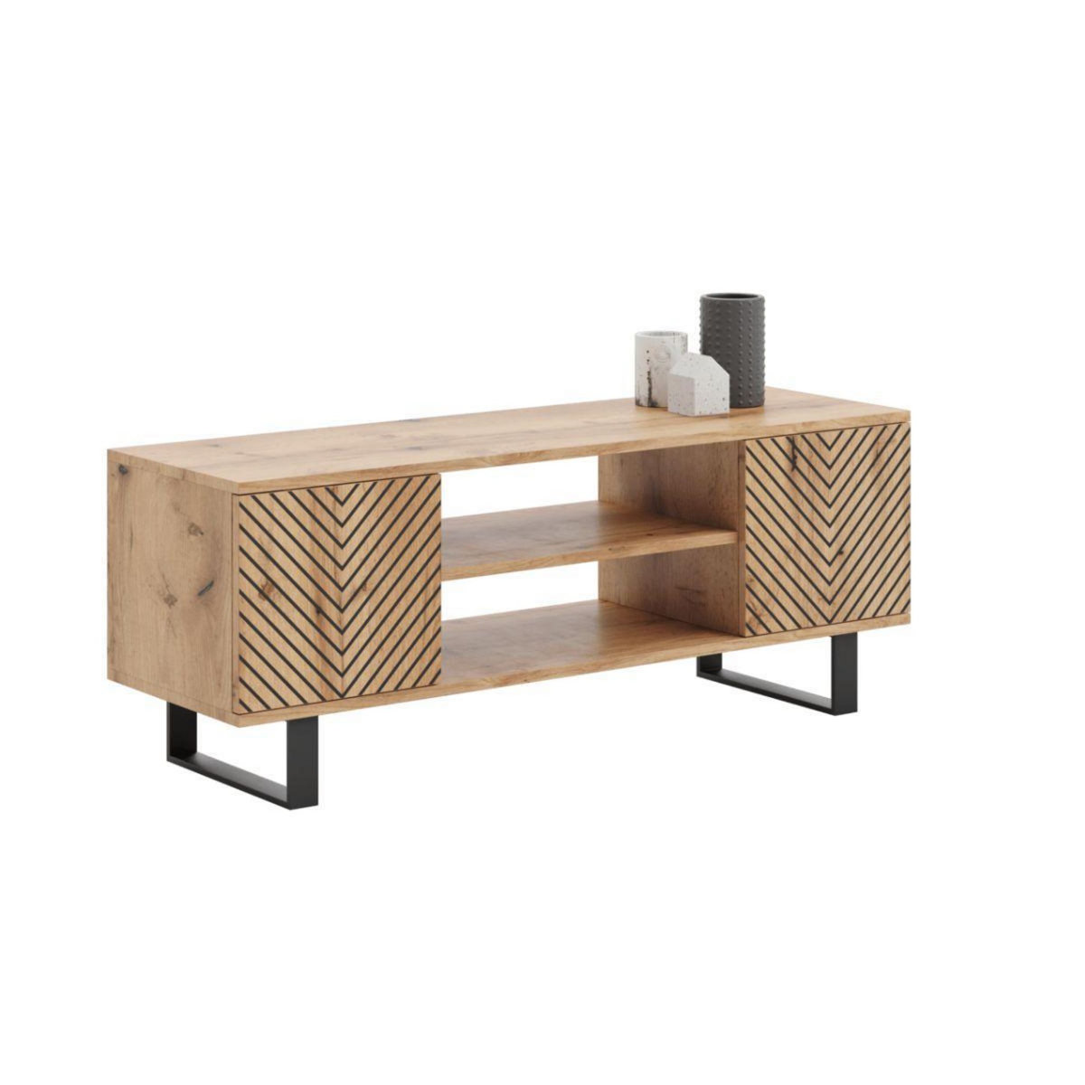 KOBI Meuble TV FOCUS 135 cm en Chevrons - Élégance et Fonctionnalité