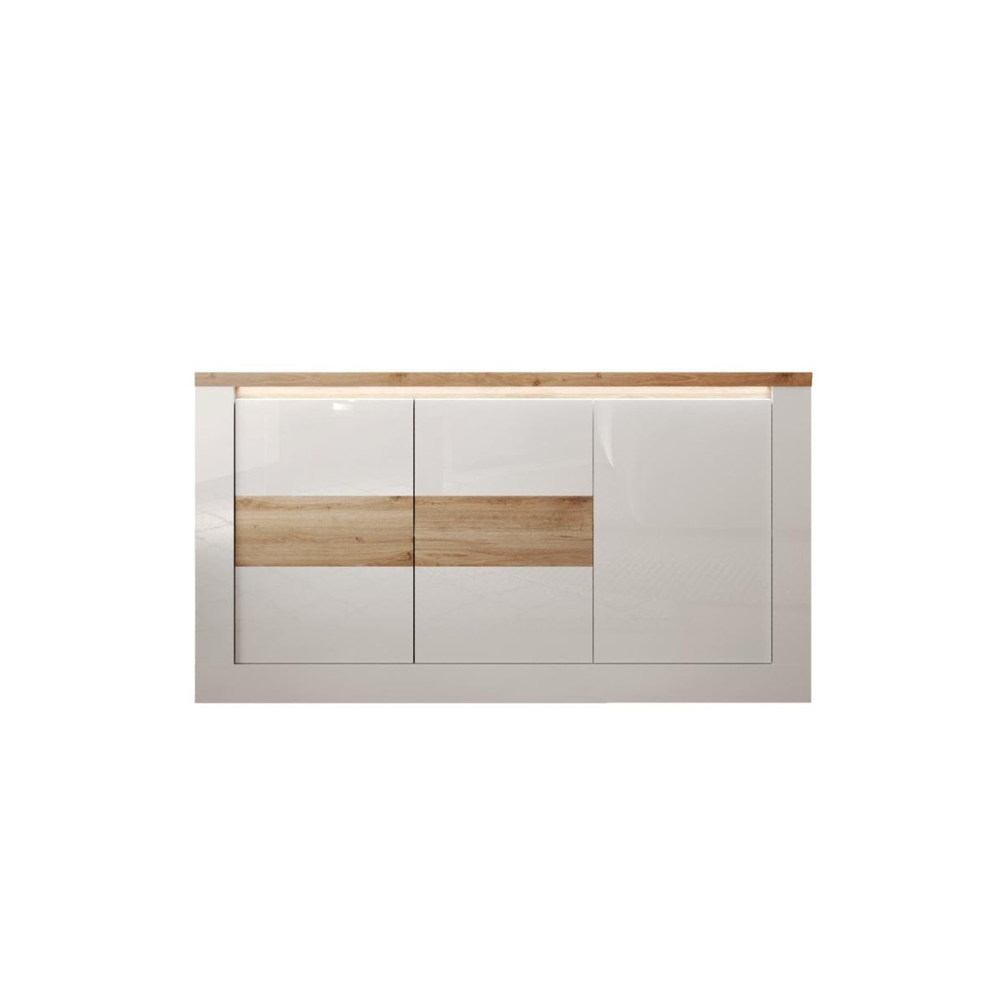 JLC KREATION Buffet moderne 3 portes laqué blanc et bois 160cm aria