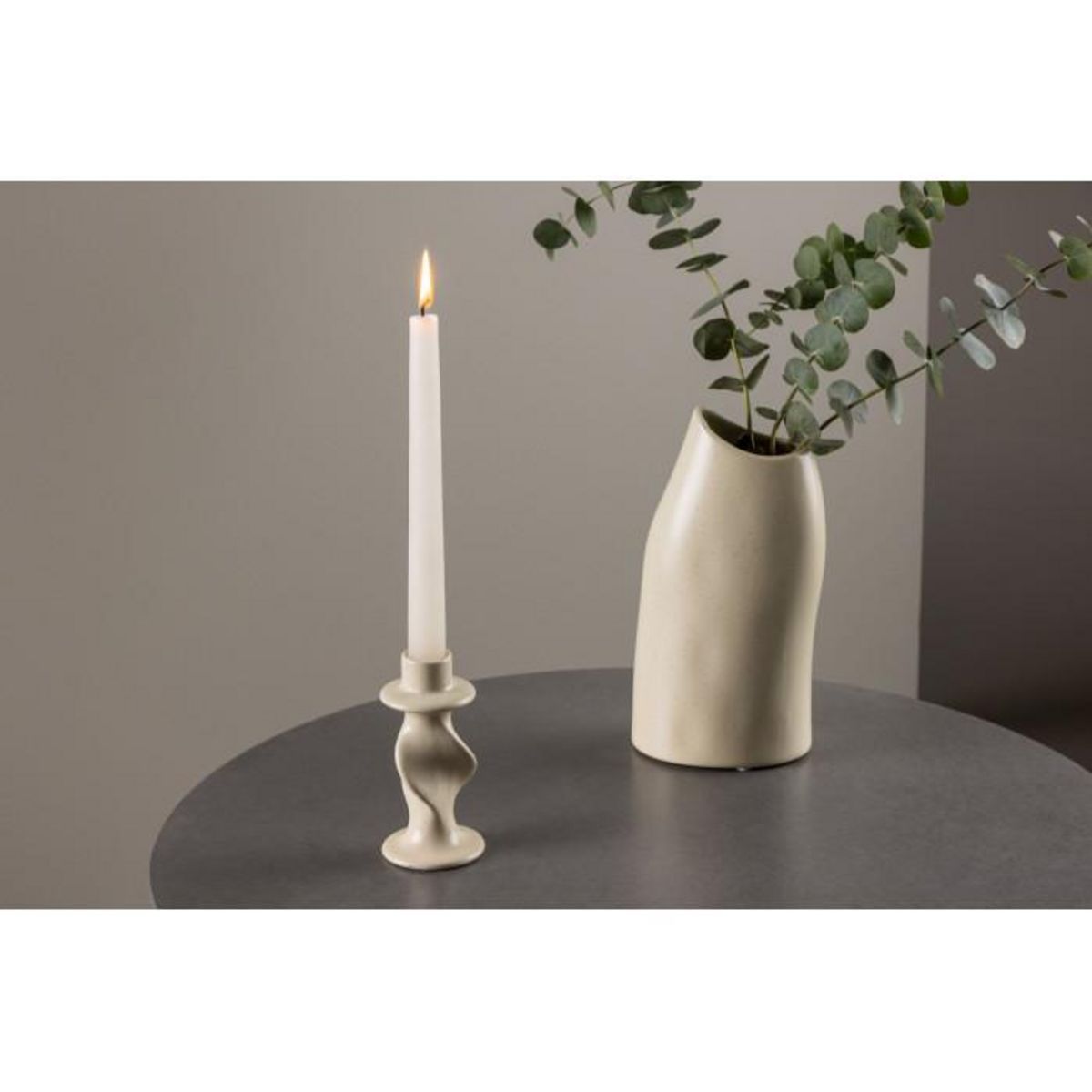 Paris Prix Bougeoir Design en Céramique  Glory  12cm Beige & Noir