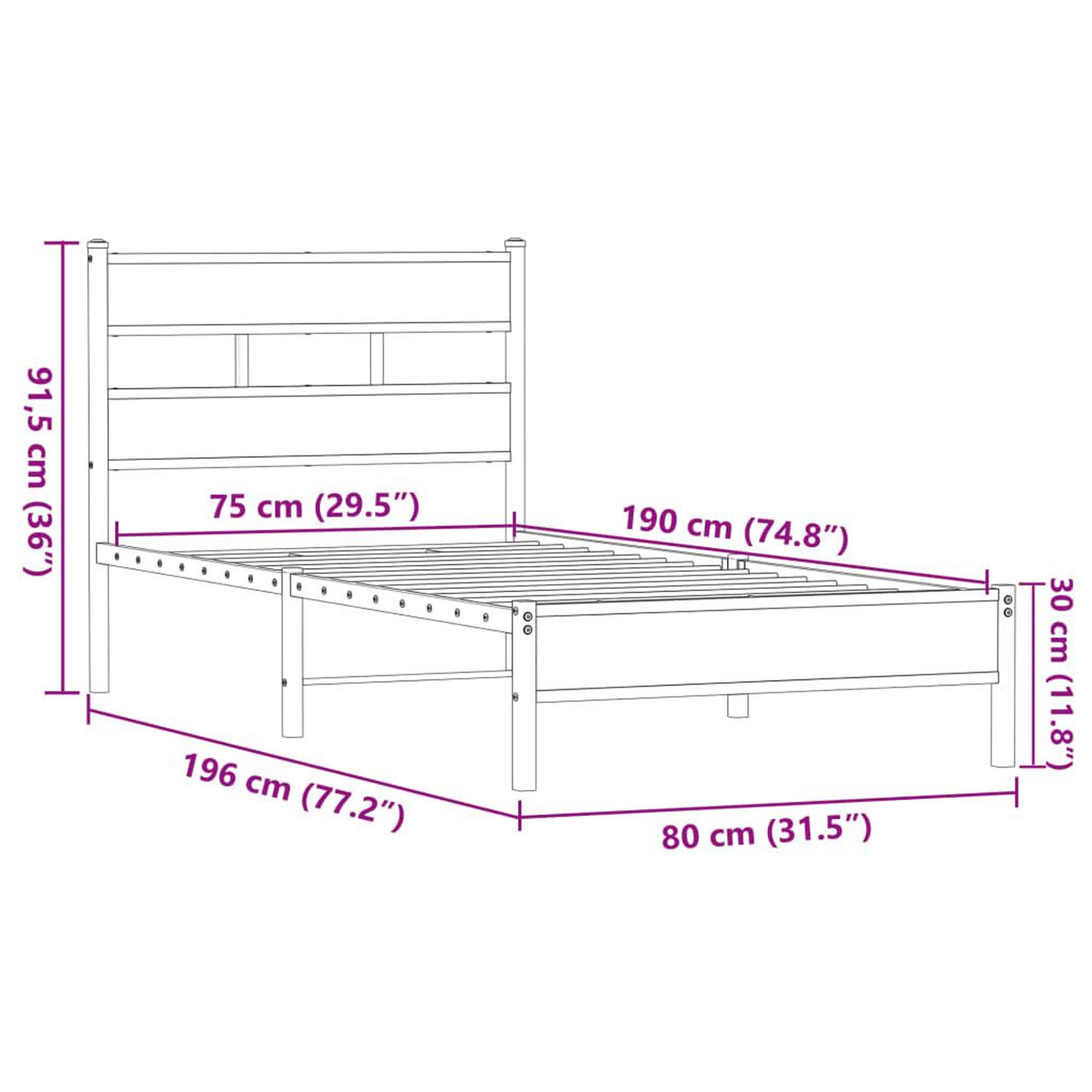 Voir la diapositive 6 : VIDAXL Cadre de lit sans matelas chene marron 75x190cm bois ingenierie