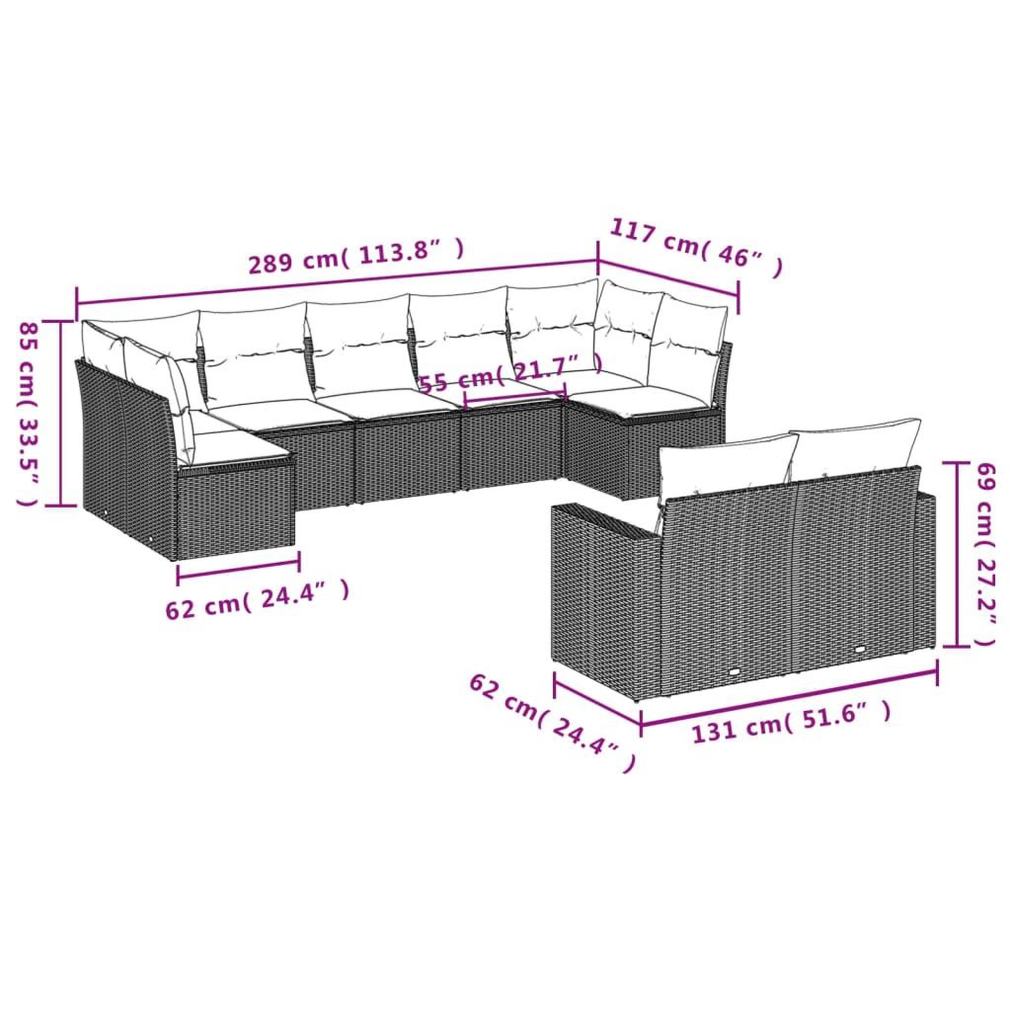 Voir la diapositive 3 : VIDAXL Salon de jardin 9 pcs avec coussins noir resine tressee
