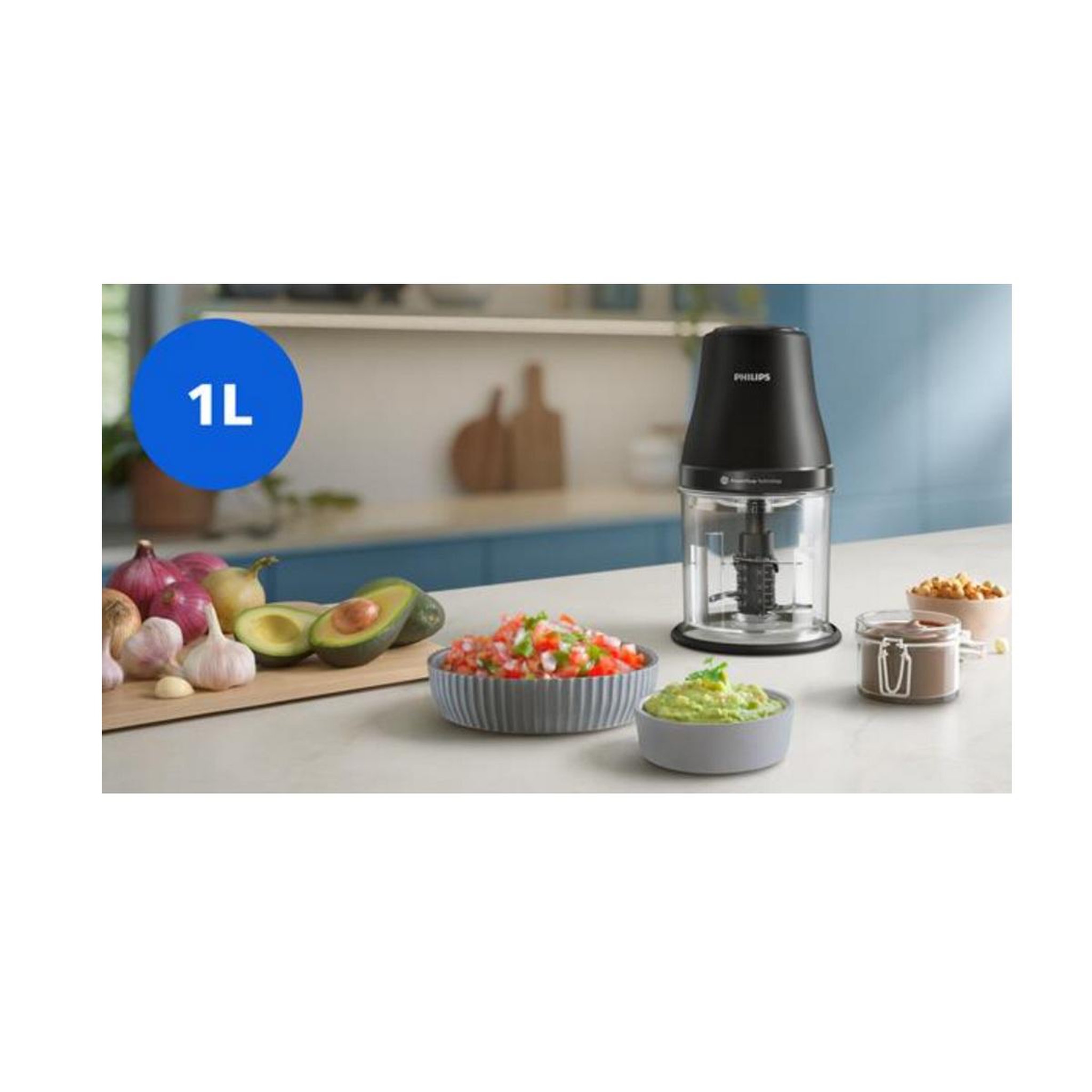 Voir la diapositive 5 : Philips Mini hachoir bol 0.7l 450w noir - HR1501/00