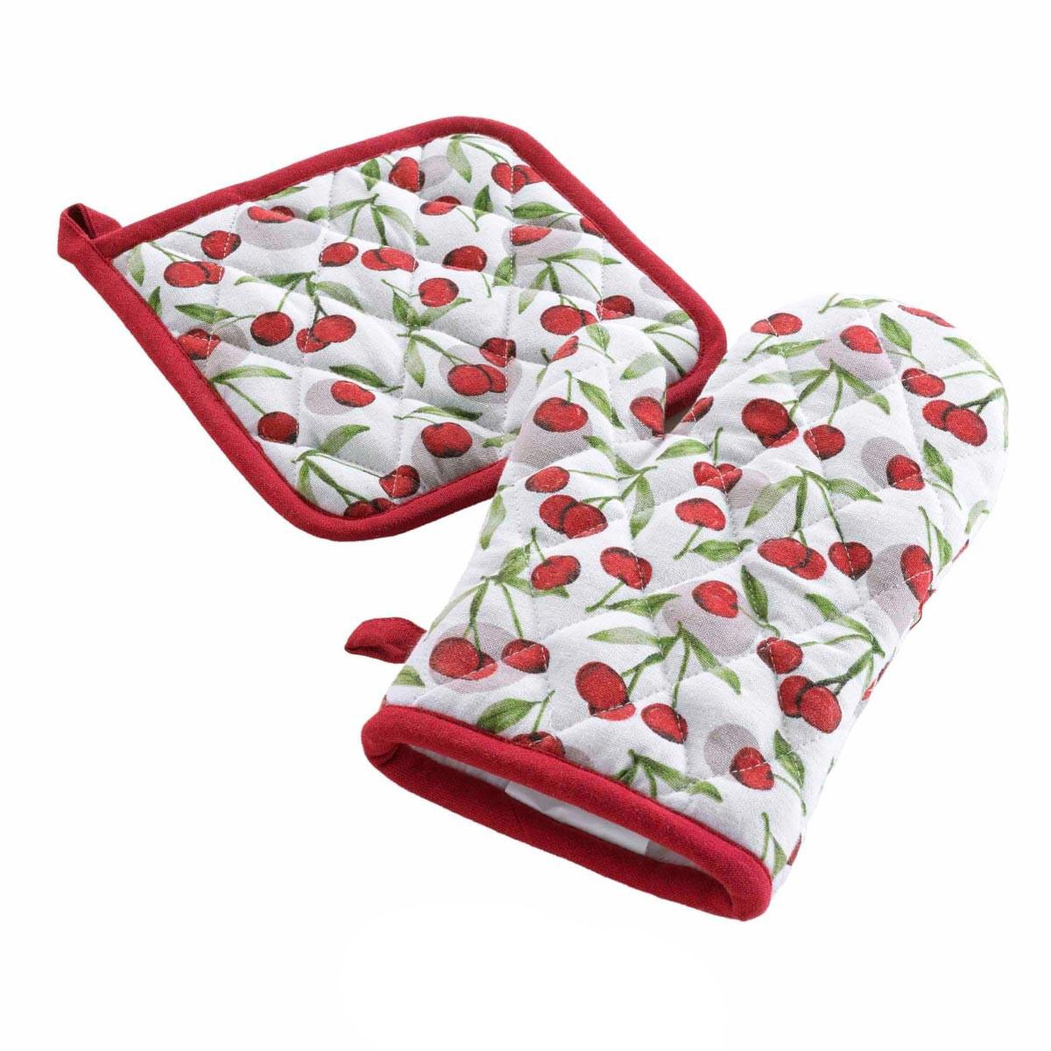 Douceur d'Intérieur Gant & manique imprimé  cerisette  28cm rubis