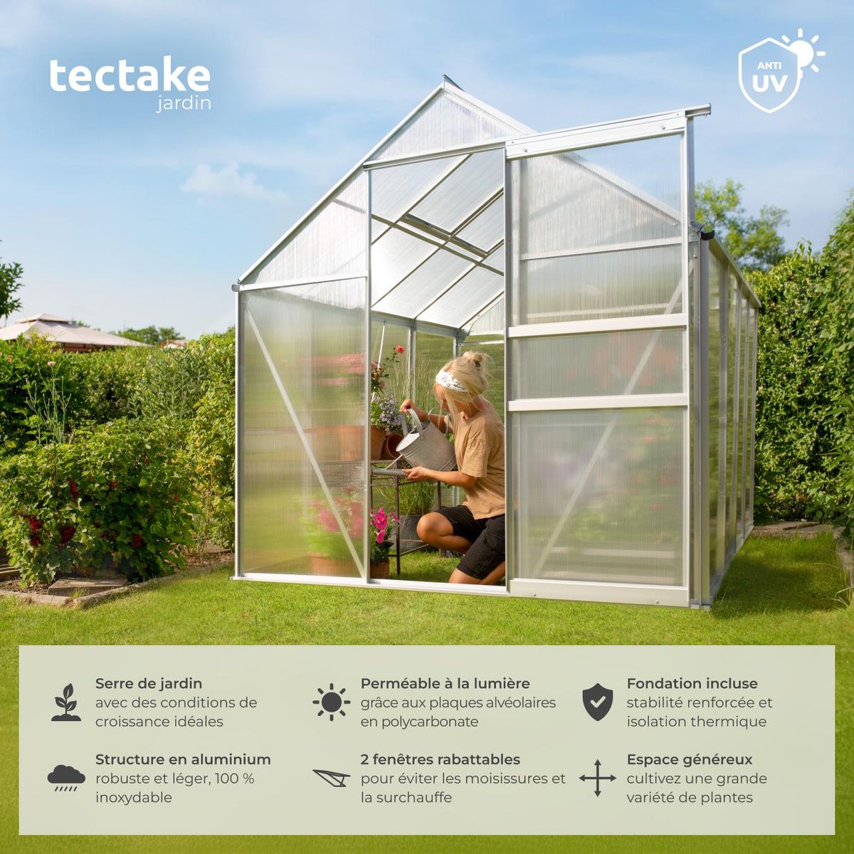 tectake Serre avec fondation 7,7 m³ blanc transparent