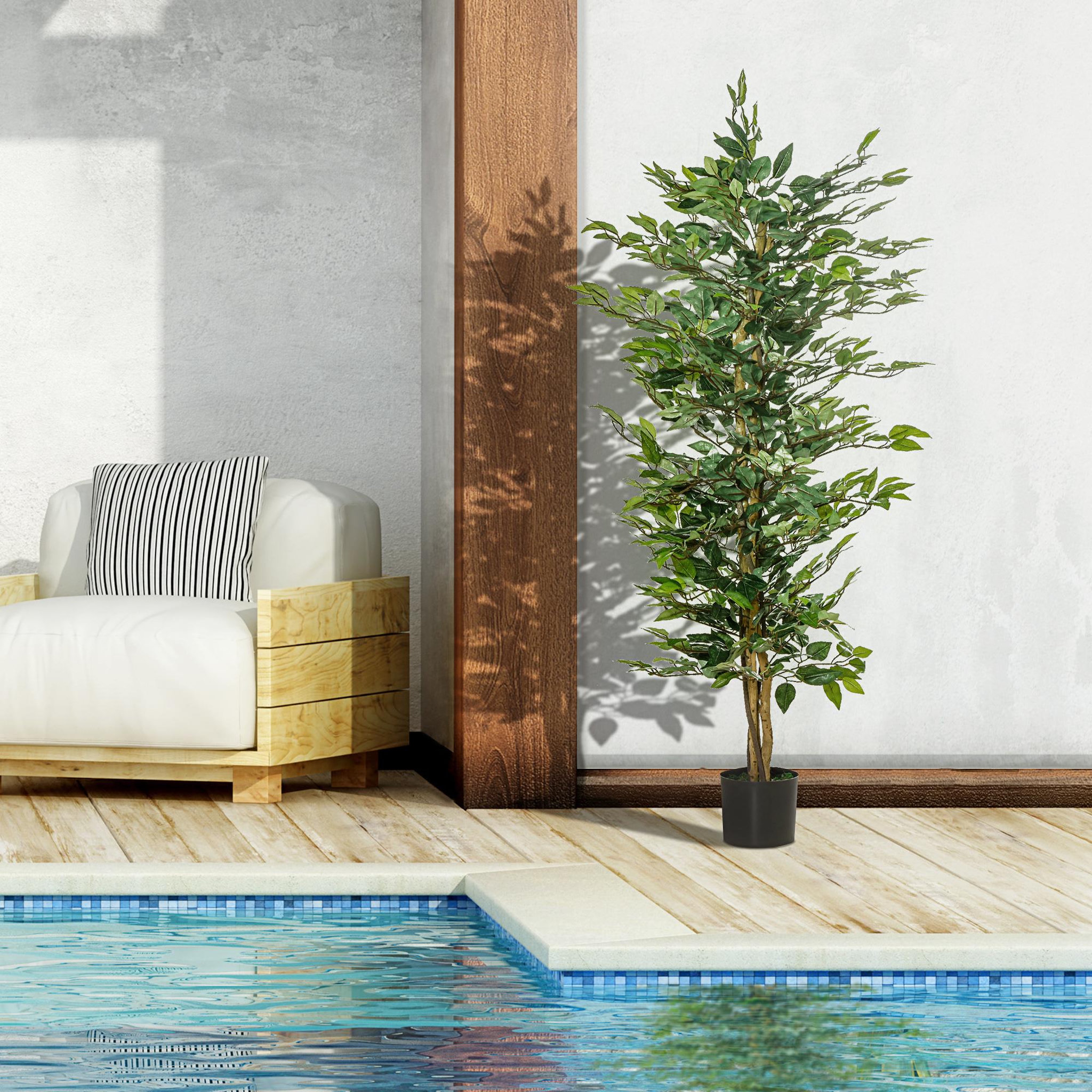 Voir la diapositive 4 : HOMCOM Arbre artificiel plante artificiel ficus hauteur 1,5 m tronc branches liane lichen feuilles grand réalisme pot inclus