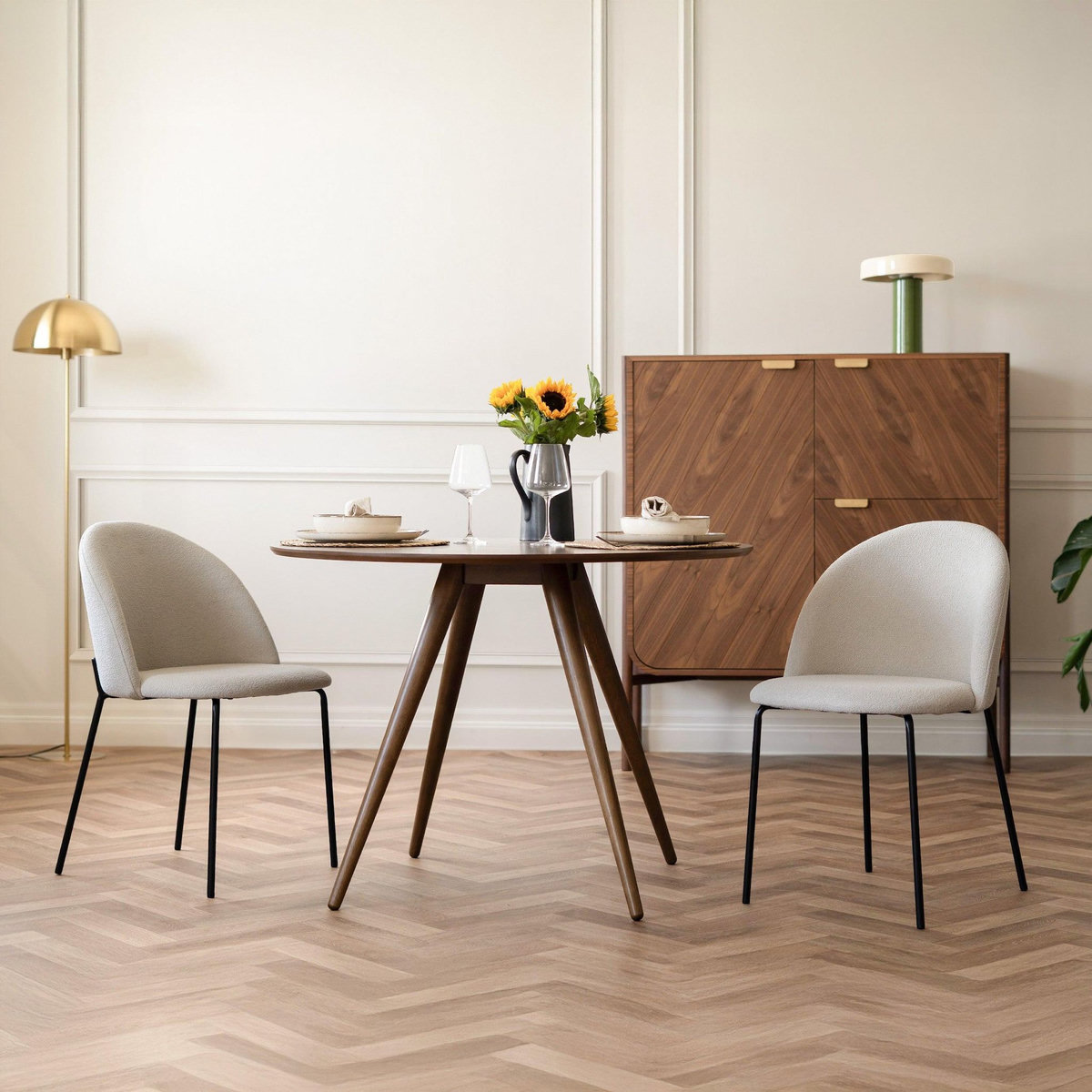 Rendez vous déco Lot de 2 chaises en tissu bouclette beige - Karl