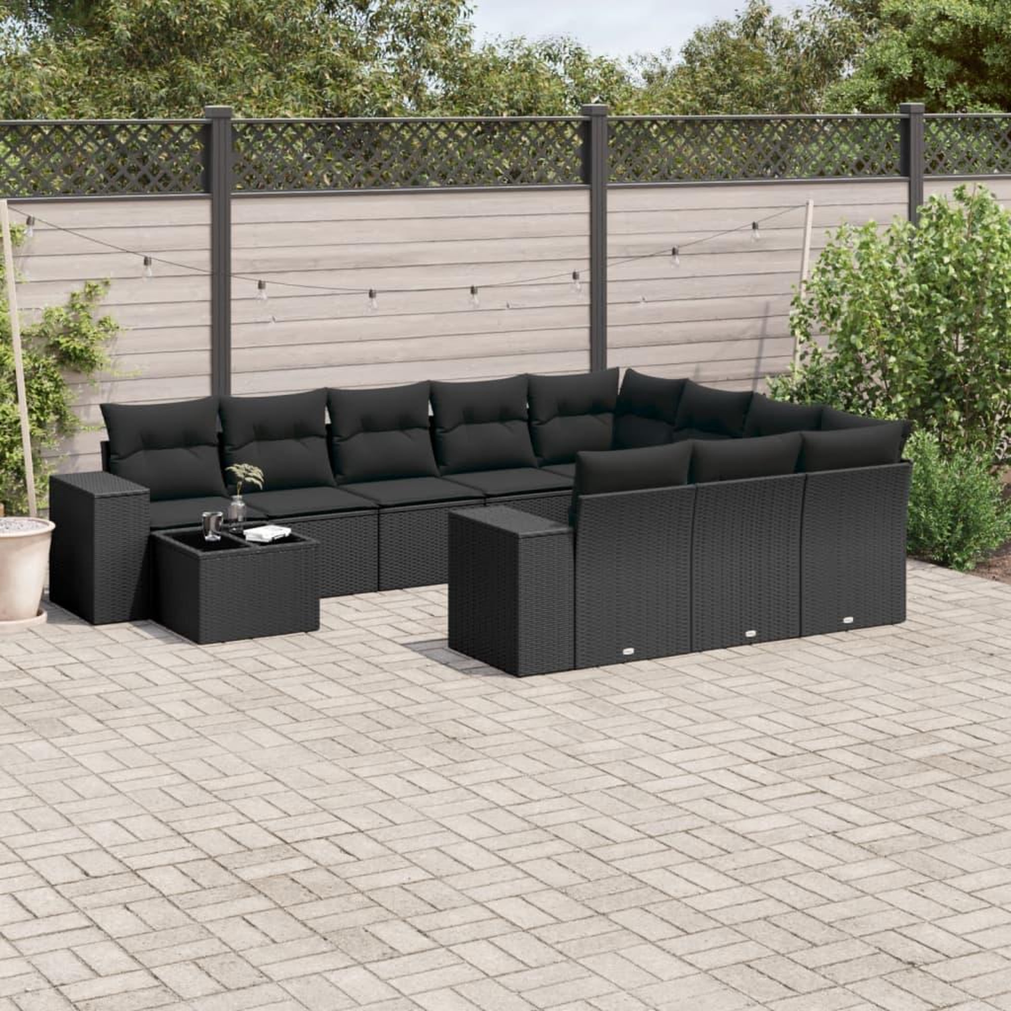 VIDAXL Salon de jardin 11 pcs avec coussins noir resine tressee
