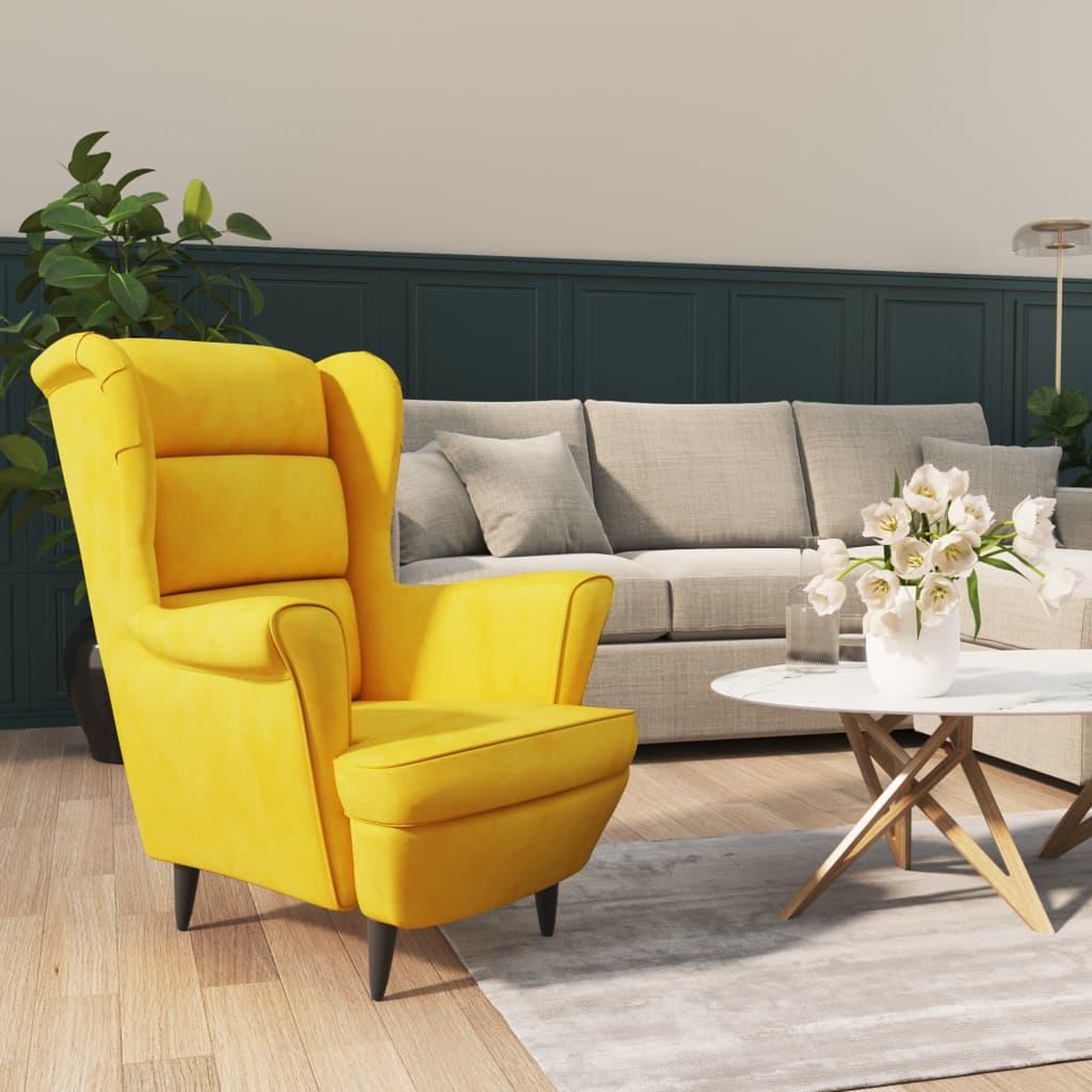 Voir la diapositive 1 : VIDAXL Fauteuil jaune moutarde velours