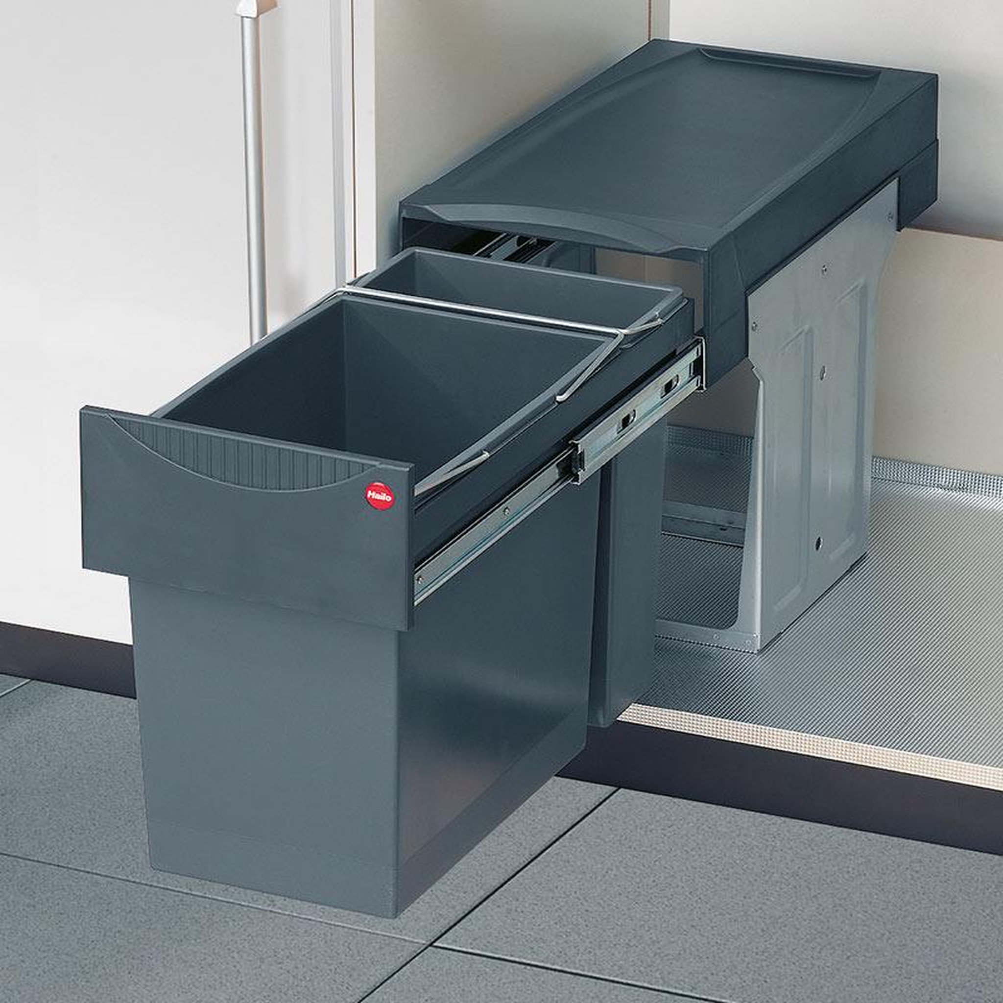Voir la diapositive 2 : HAILO Poubelle de cuisine tri sélectif 2 bacs encastrable sous évier 30l (24+7) hailo tandem