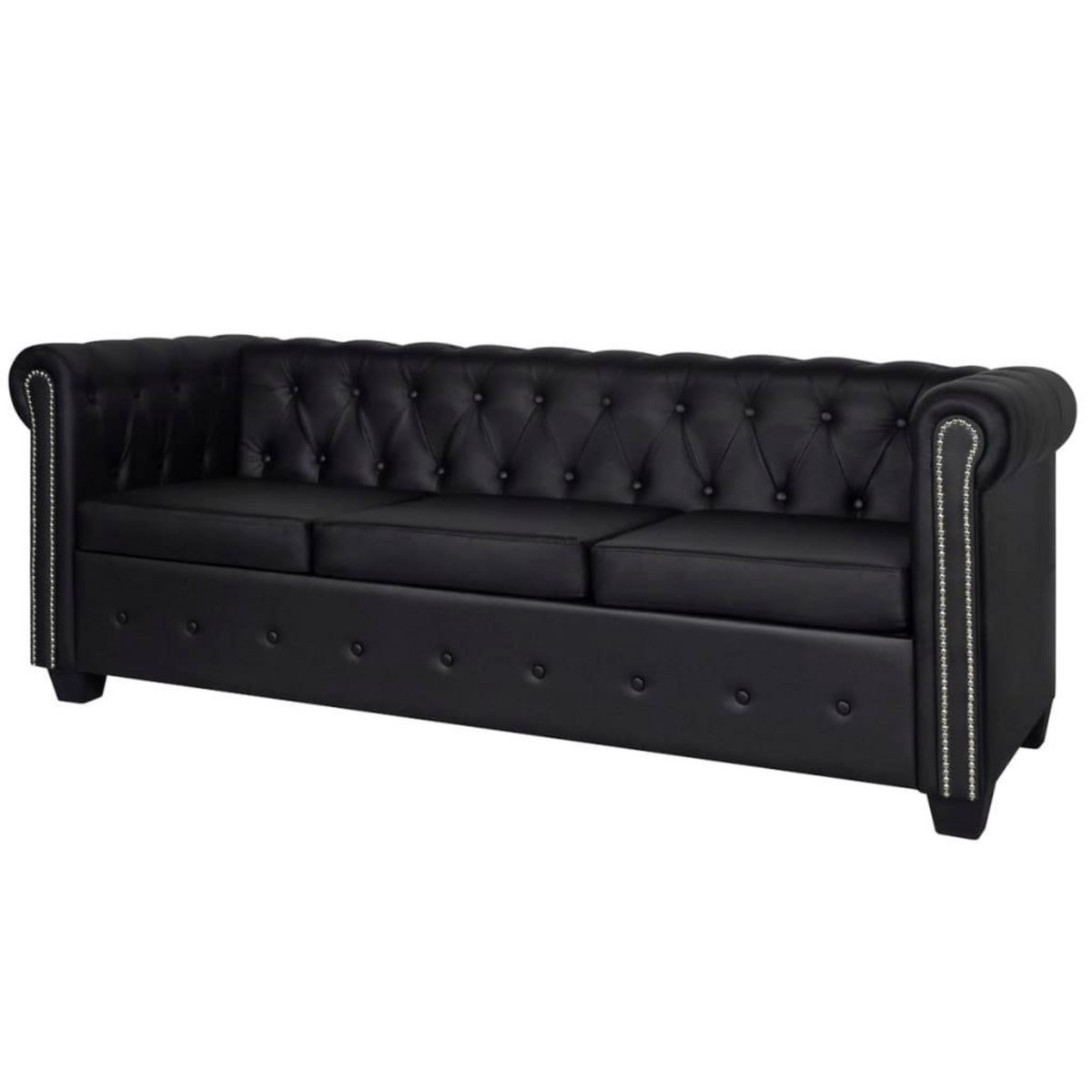 VIDAXL Canape Chesterfield a 3 places cuir synthetique noir