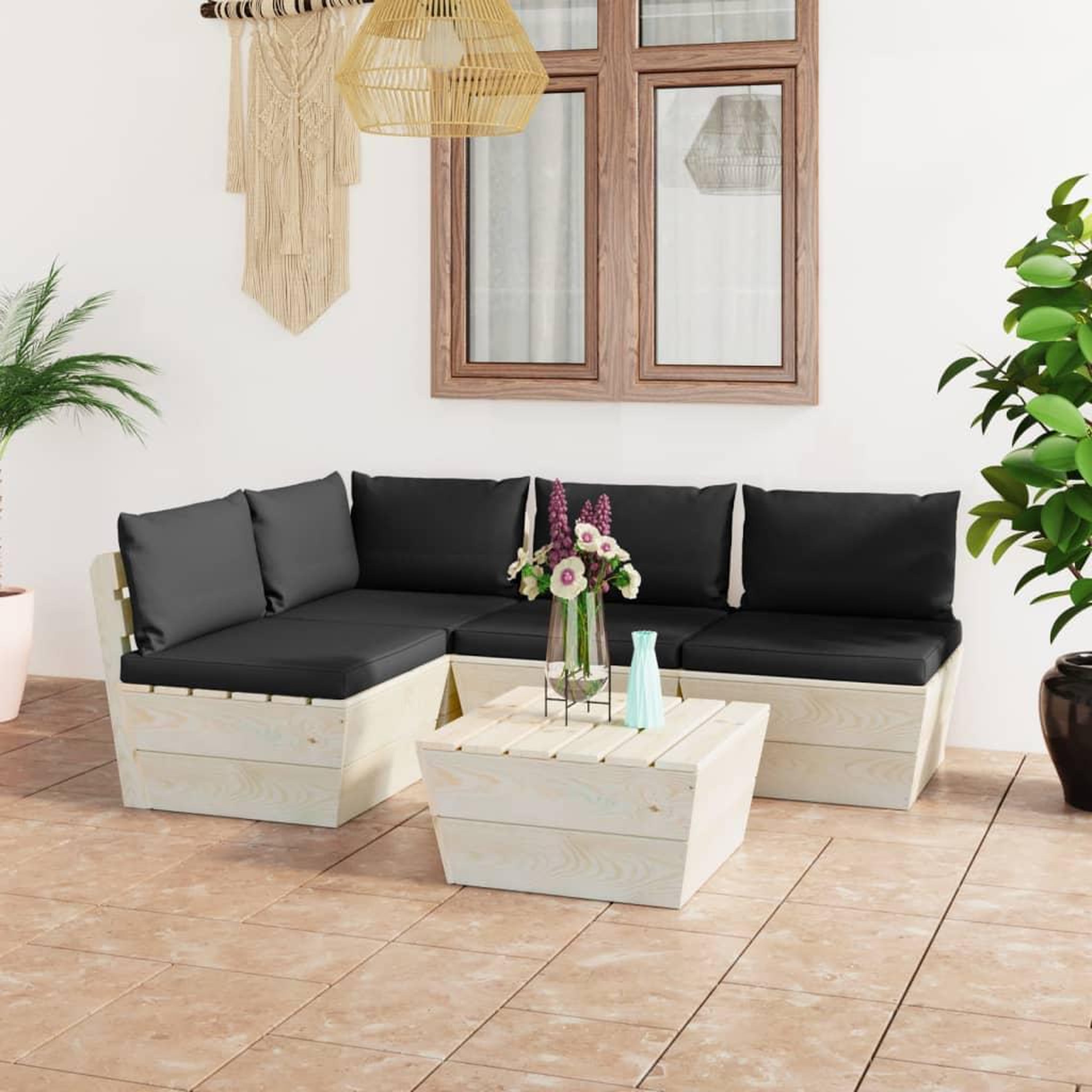 Voir la diapositive 1 : VIDAXL Salon de jardin palette 5 pcs avec coussins bois d'epicea