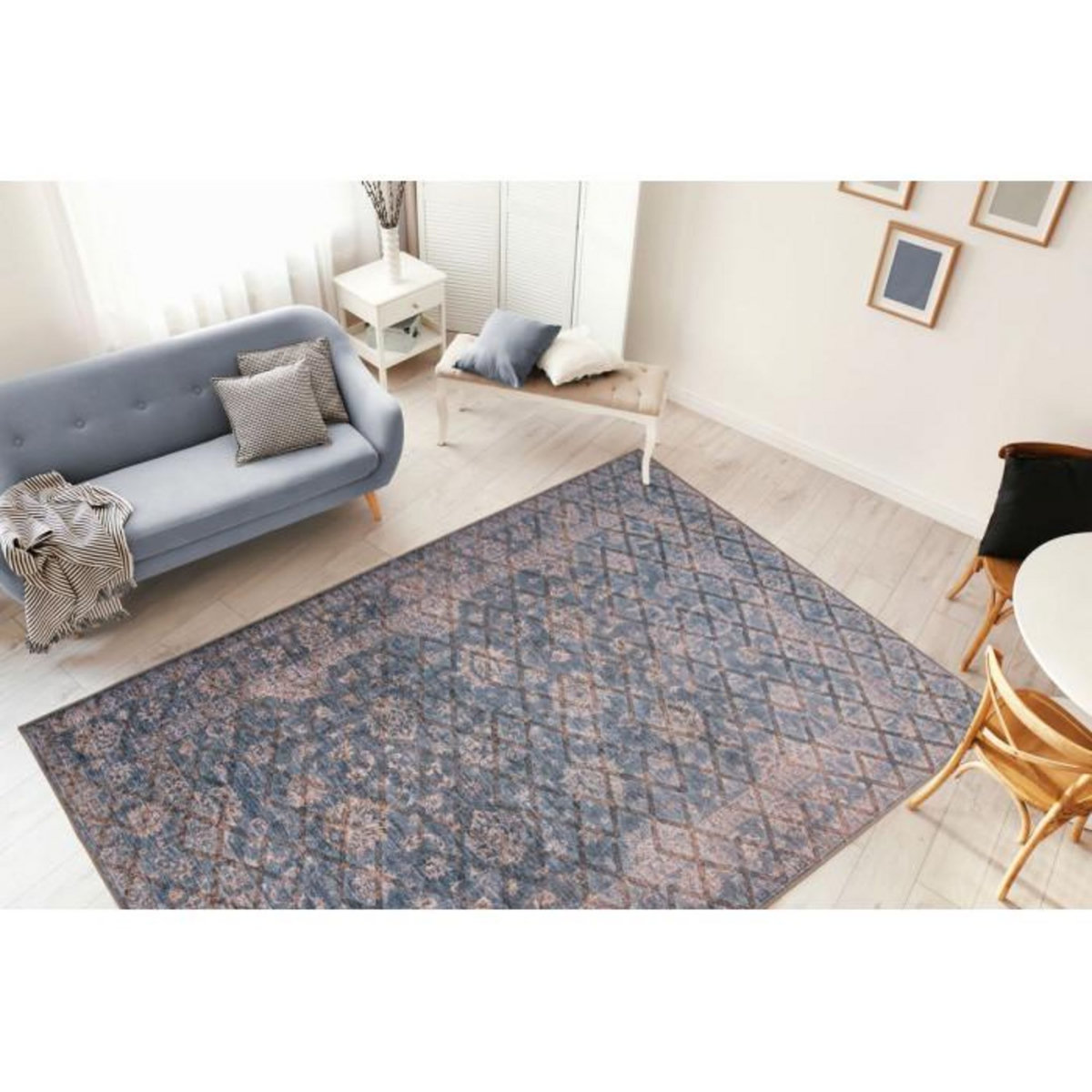 Paris Prix Tapis Tissé à Poils Courts  Antique  Bleu & Or