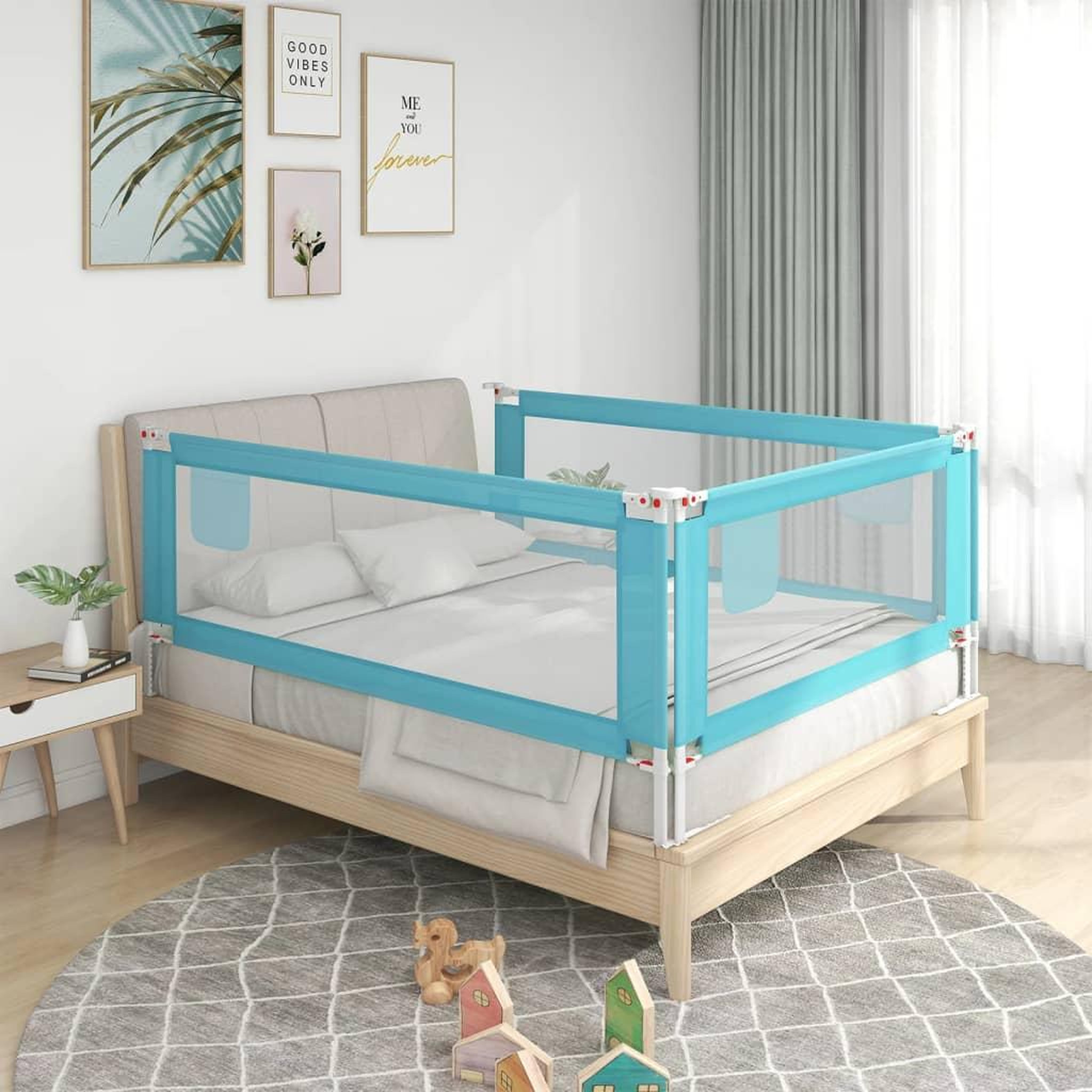 Voir la diapositive 1 : VIDAXL Barriere de securite de lit d'enfant Bleu 120x25 cm Tissu