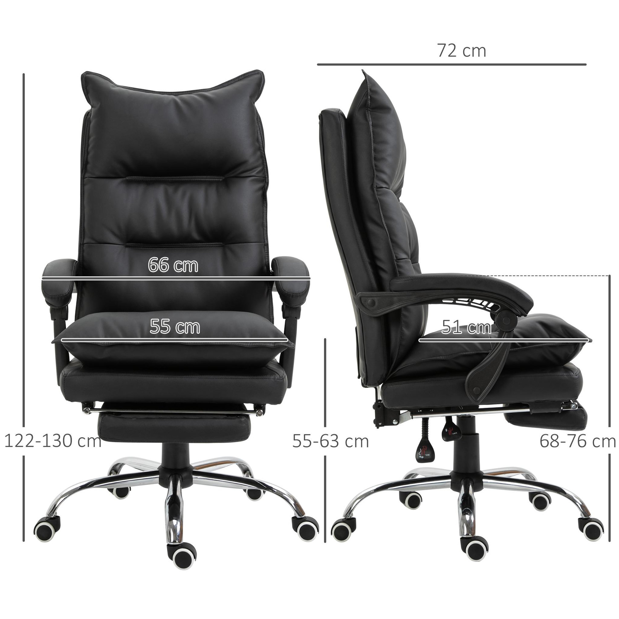 Voir la diapositive 3 : VINSETTO Fauteuil de bureau direction hauteur réglable dossier inclinable repose-pied intégré revêtement synthétique noir