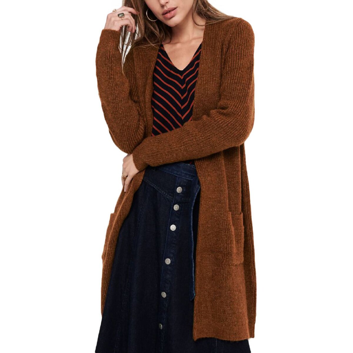 Gilet Long Marron Femme Only Jade pas cher Auchan